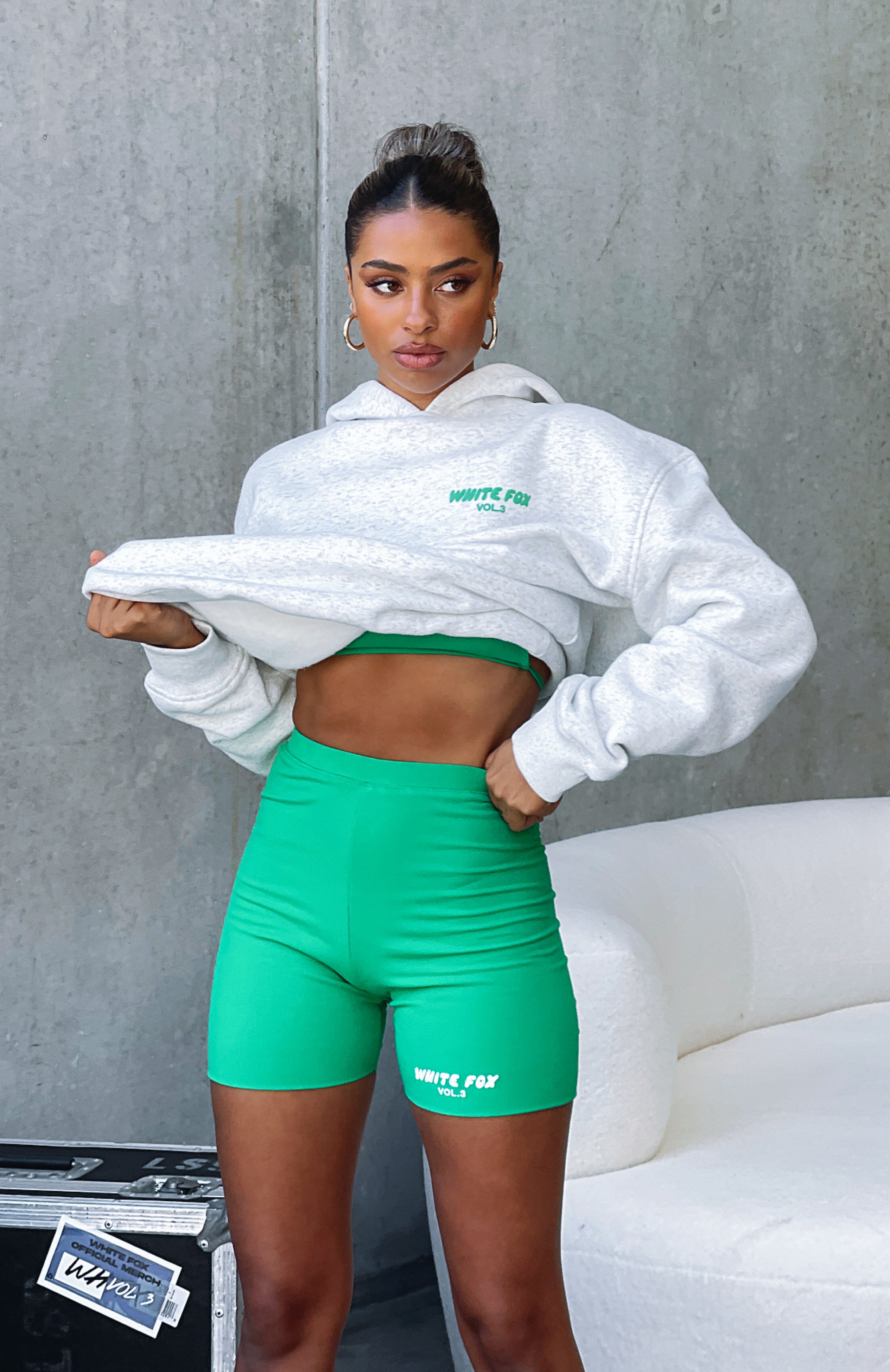 Glacier Grey Oversized Offstage Hoodie - Soft Fleece & Puff Print Logo