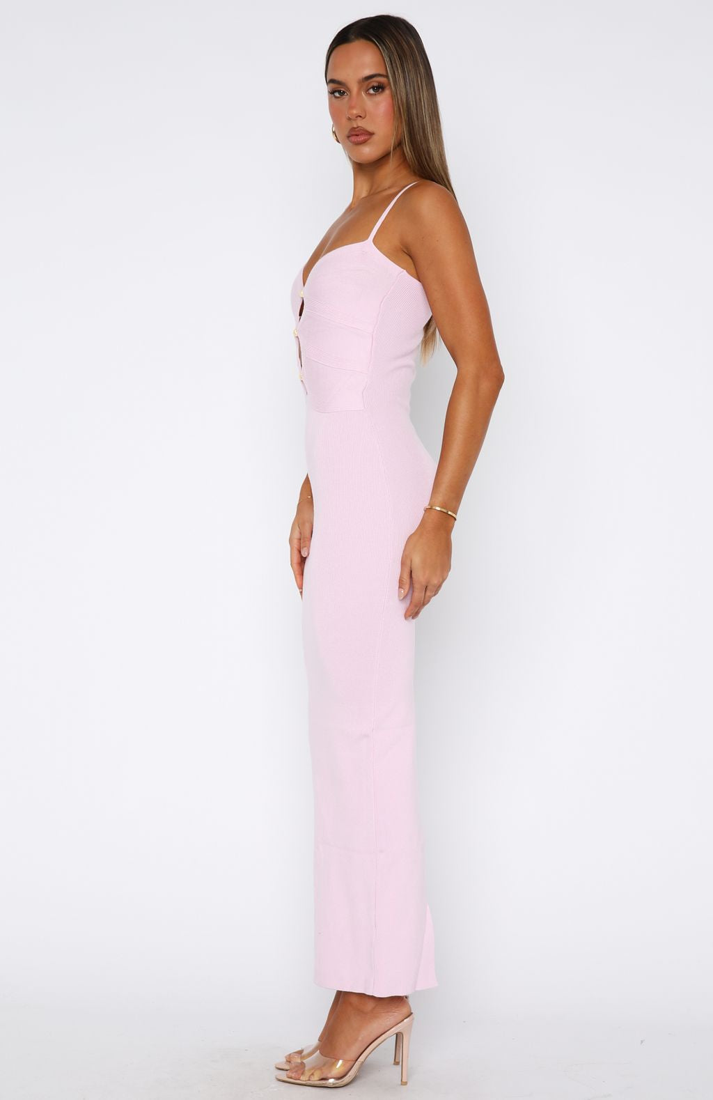 Break It Off Plunge Neckline Maxi Dress Baby Pink