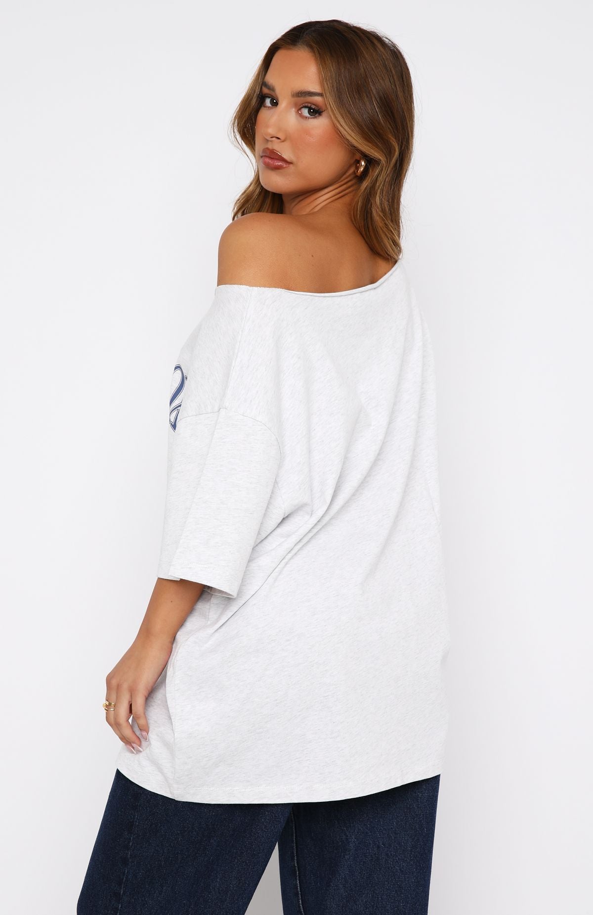 Everything In Time Off Shoulder Oversized Cotton Tee Grey Marle