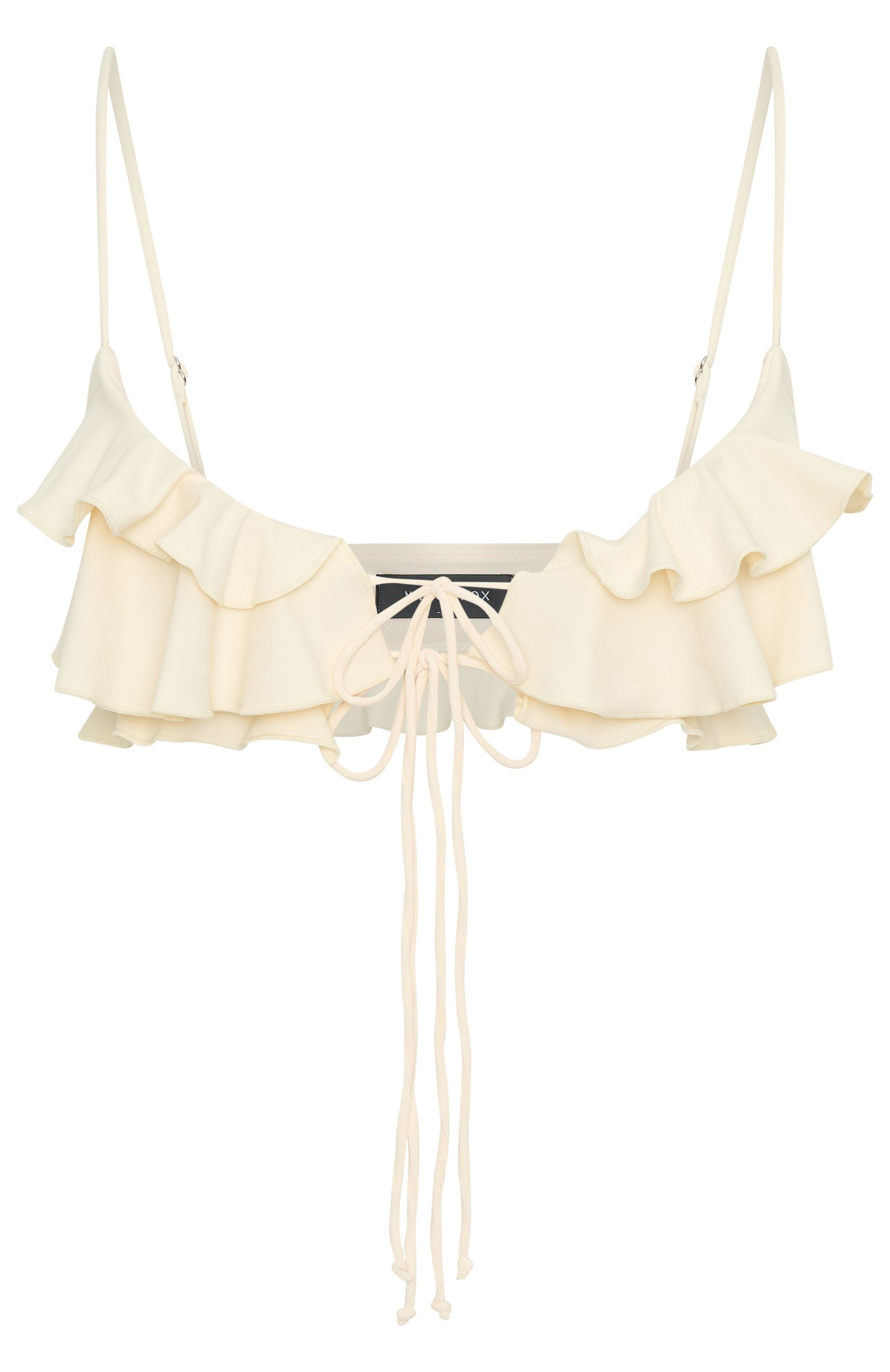 At First Sight Cream Ruffle Plunge Party Top