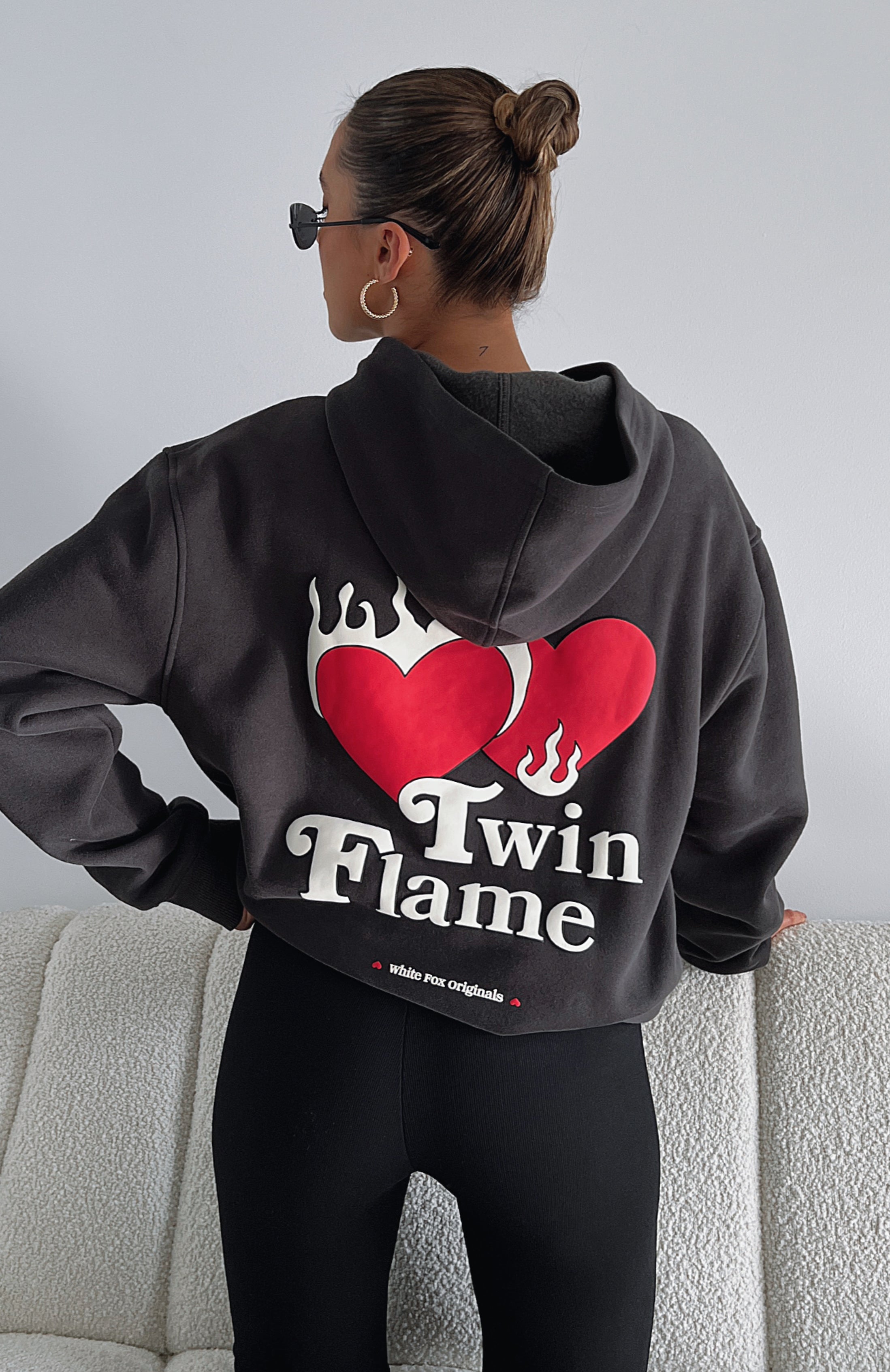 Twin Flame Oversized Hoodie - Charcoal Fleece Sweatshirt