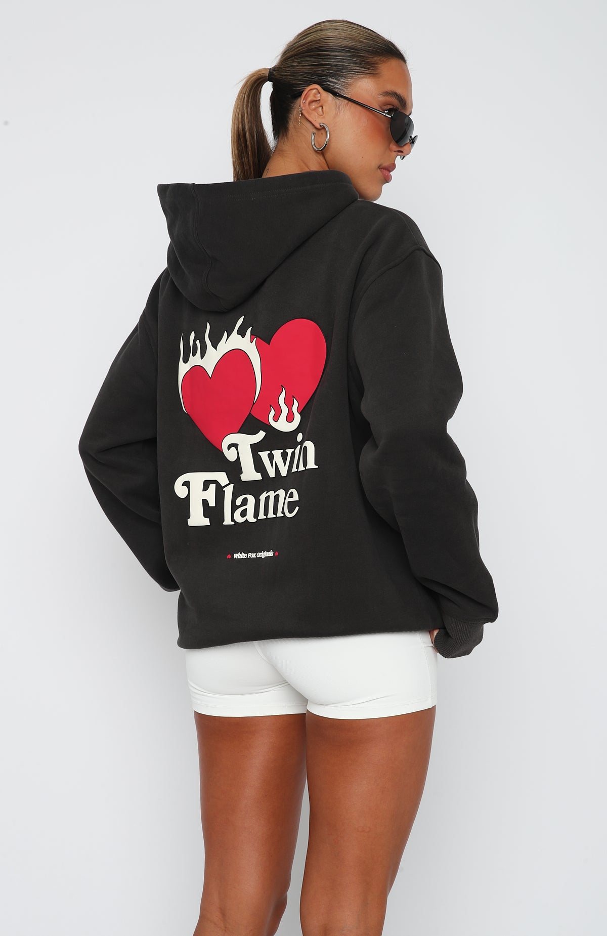 Twin Flame Oversized Hoodie - Charcoal Fleece Sweatshirt
