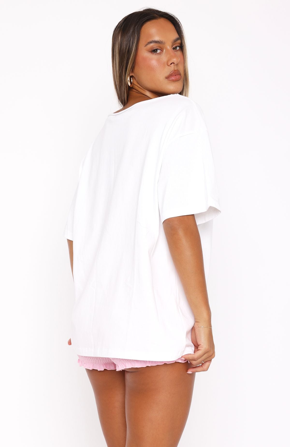 Women's Off Shoulder Oversized Cotton Tee - White Athleisure Top
