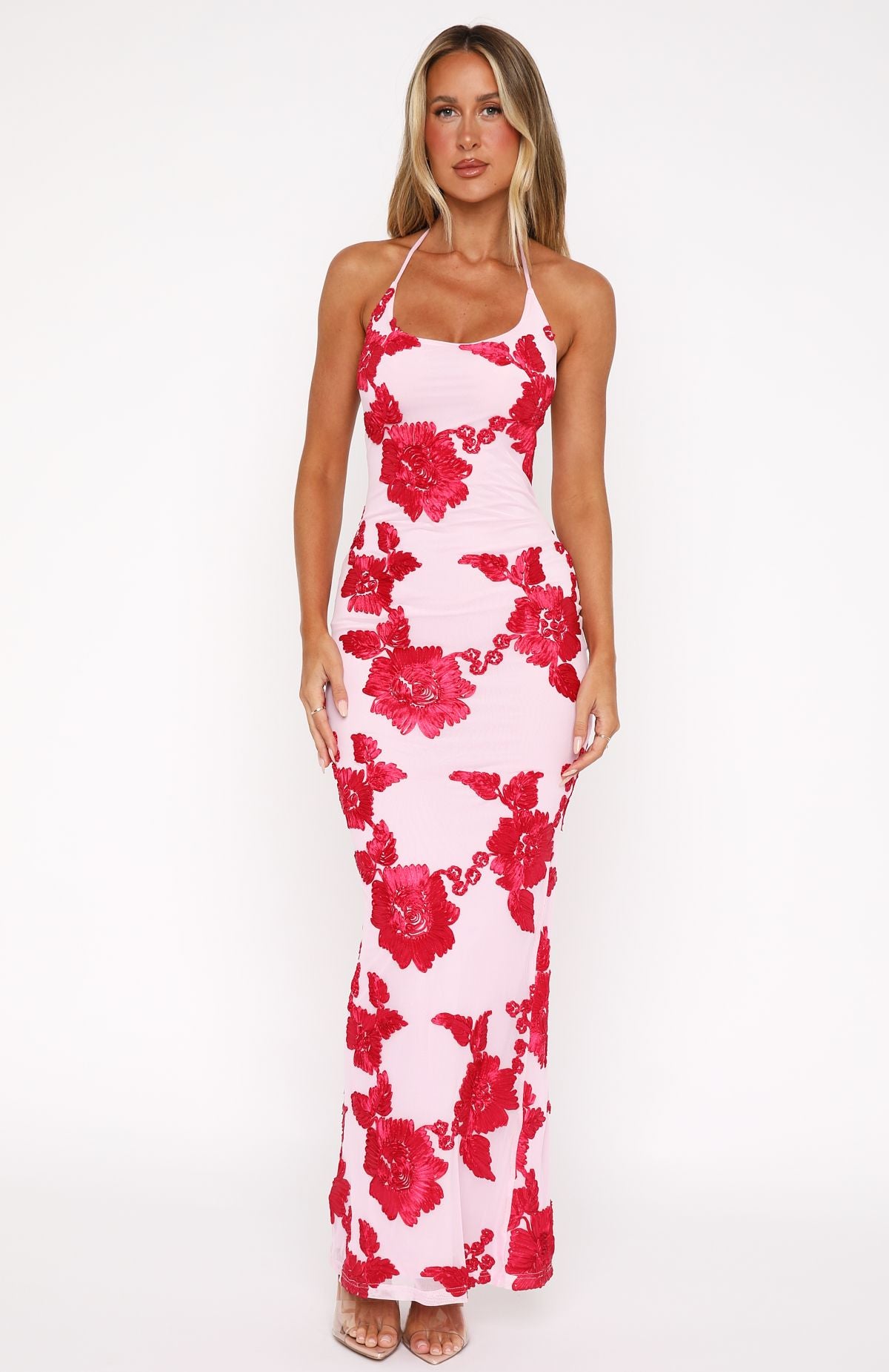 Pink Halter Neck Backless Maxi Dress for Summer