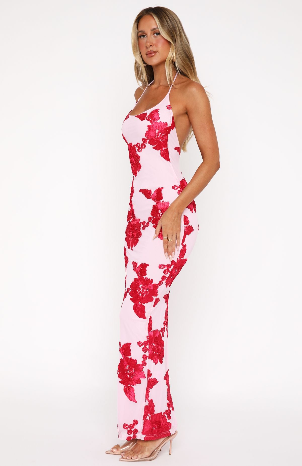 Pink Halter Neck Backless Maxi Dress for Summer