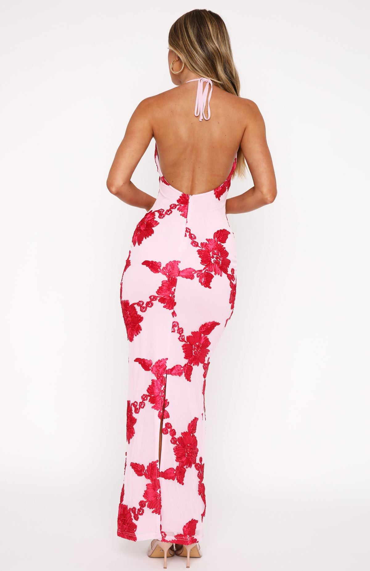 Pink Halter Neck Backless Maxi Dress for Summer
