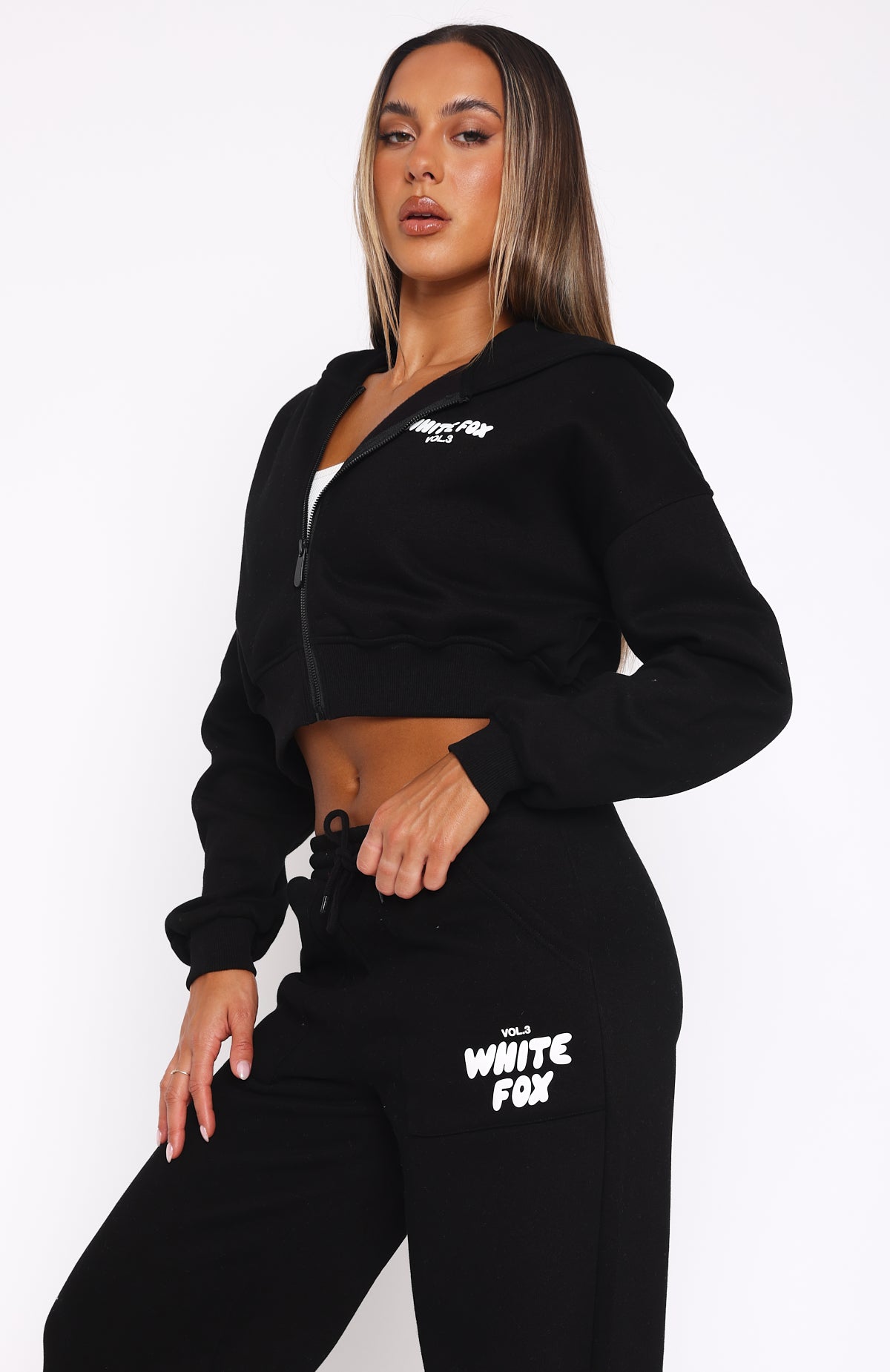 Offstage Cropped Zip Hoodie - Oversized Monochrome Fleece