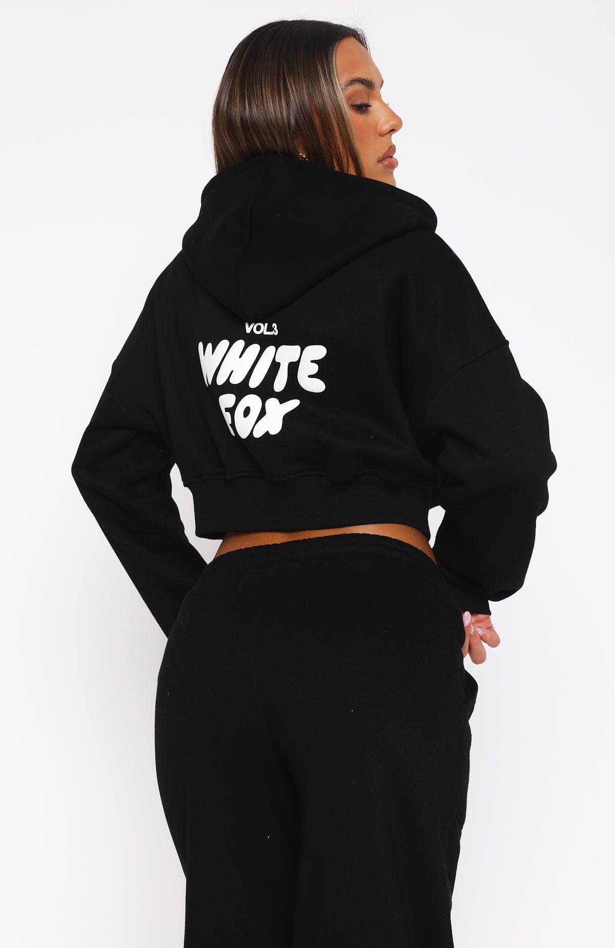 Offstage Cropped Zip Hoodie - Oversized Monochrome Fleece