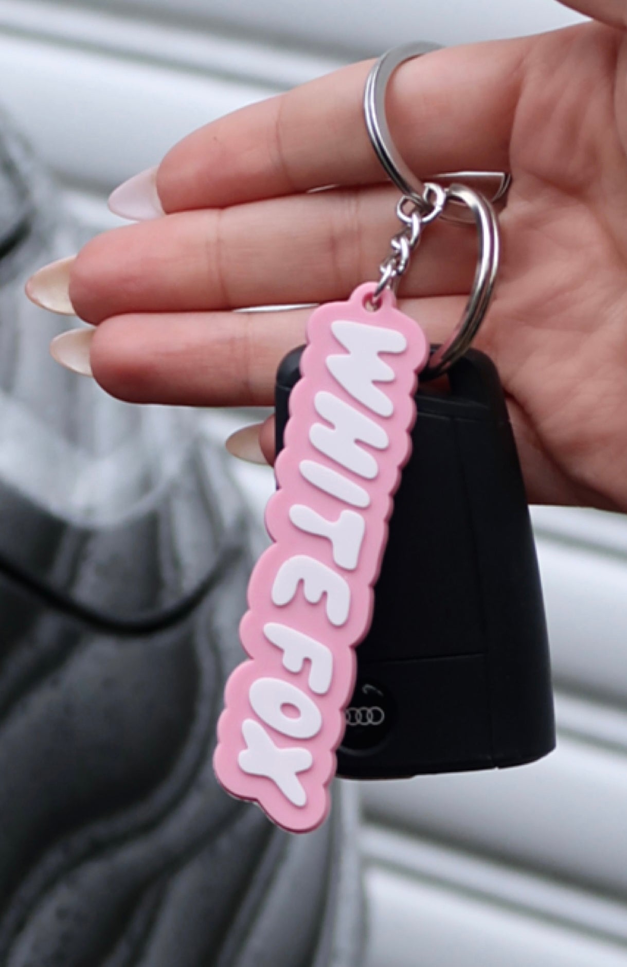 Pink Rubber Keychain with Puff Print Design - I've Got You