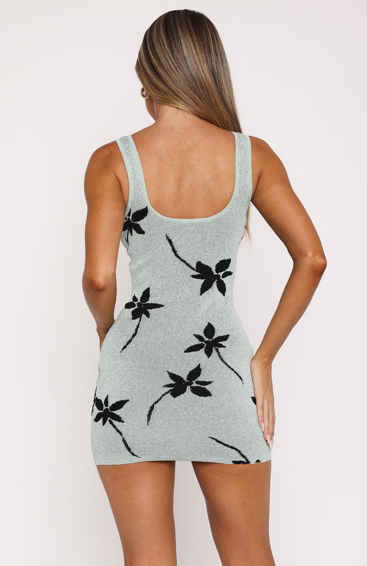 Mint Green Sheer Knit Mini Dress with Tinsel Embellishment