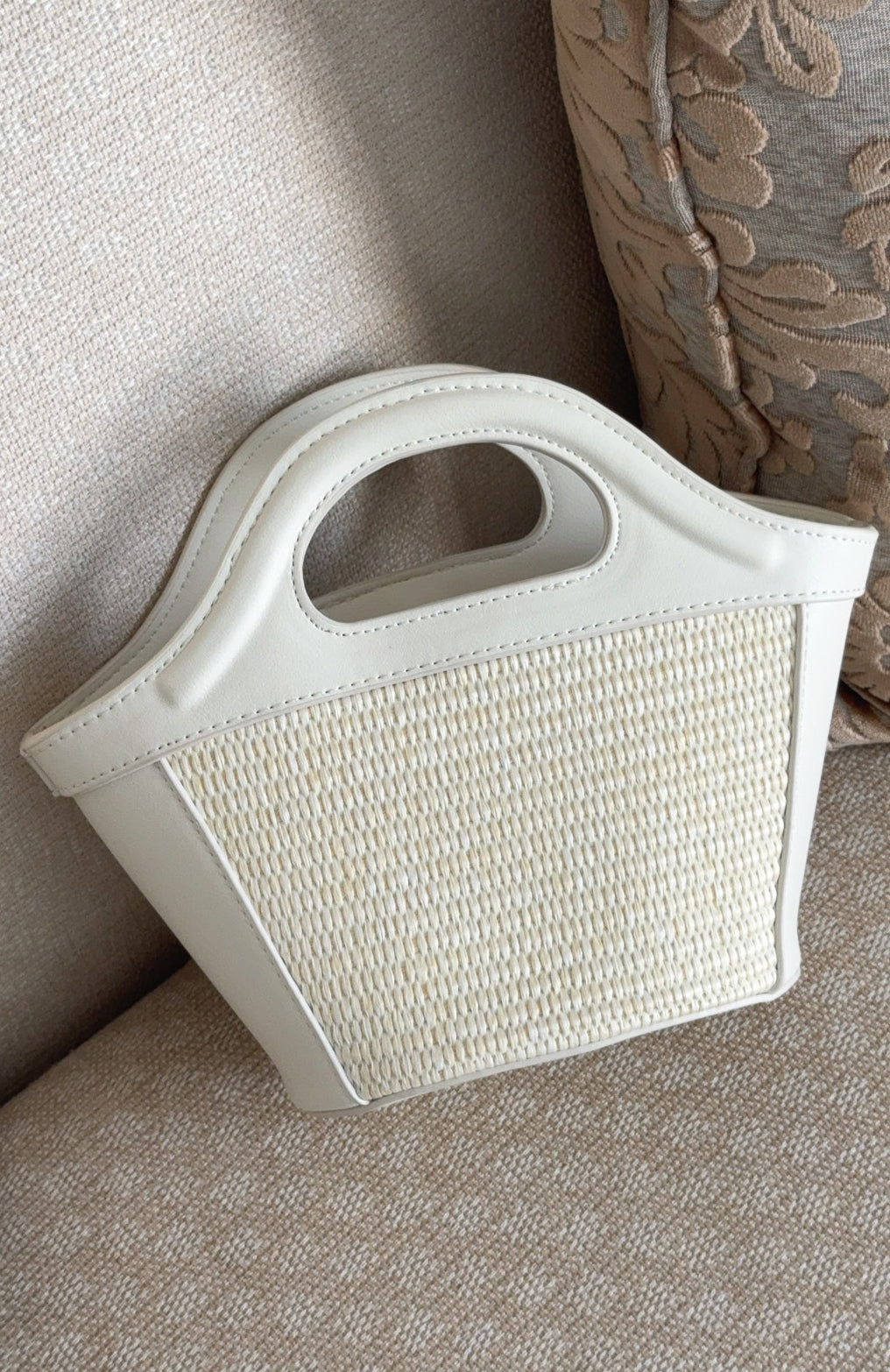 Jehan White Straw Detail Top Handle Bag for Summer