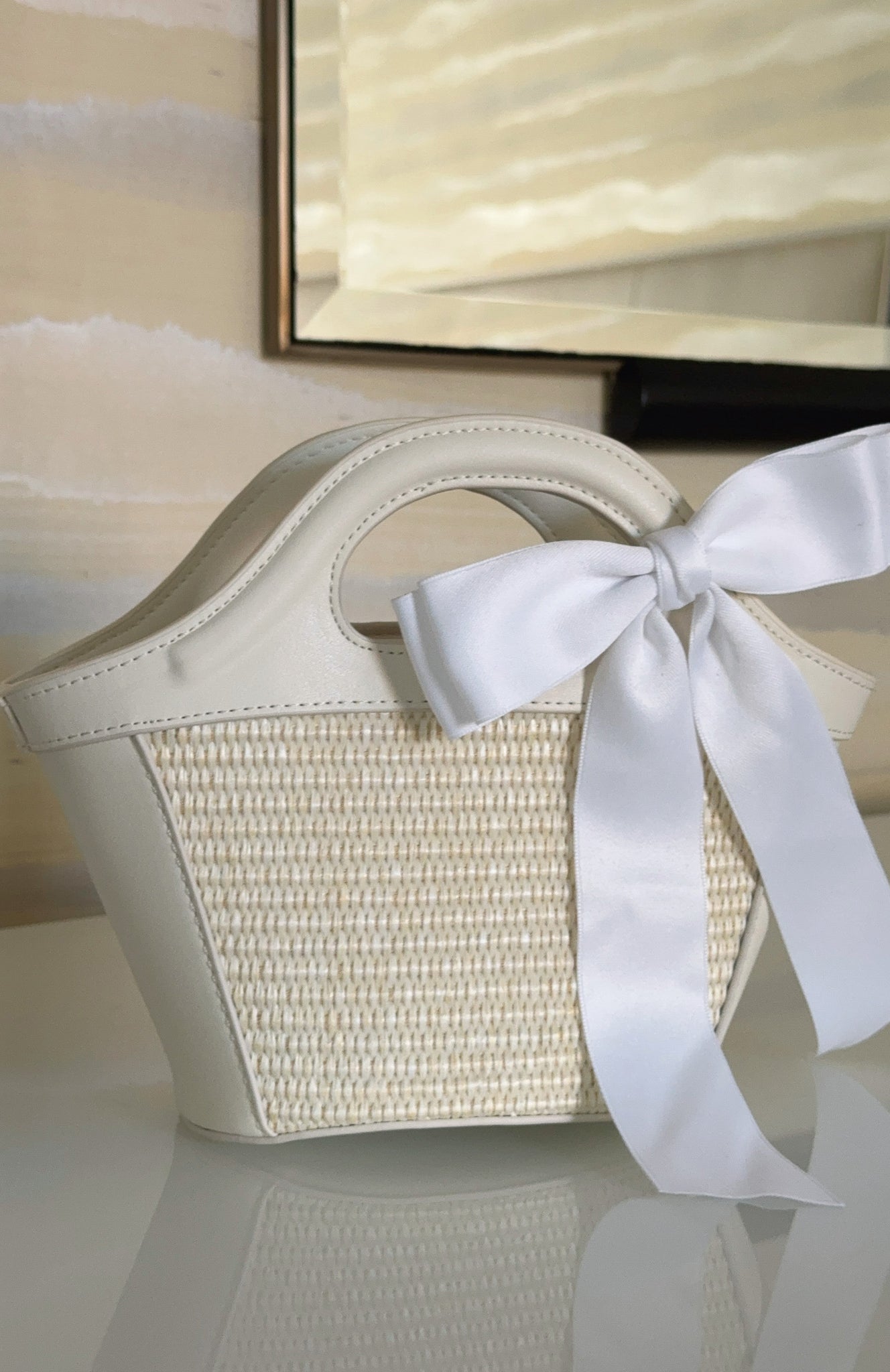 Jehan White Straw Detail Top Handle Bag for Summer