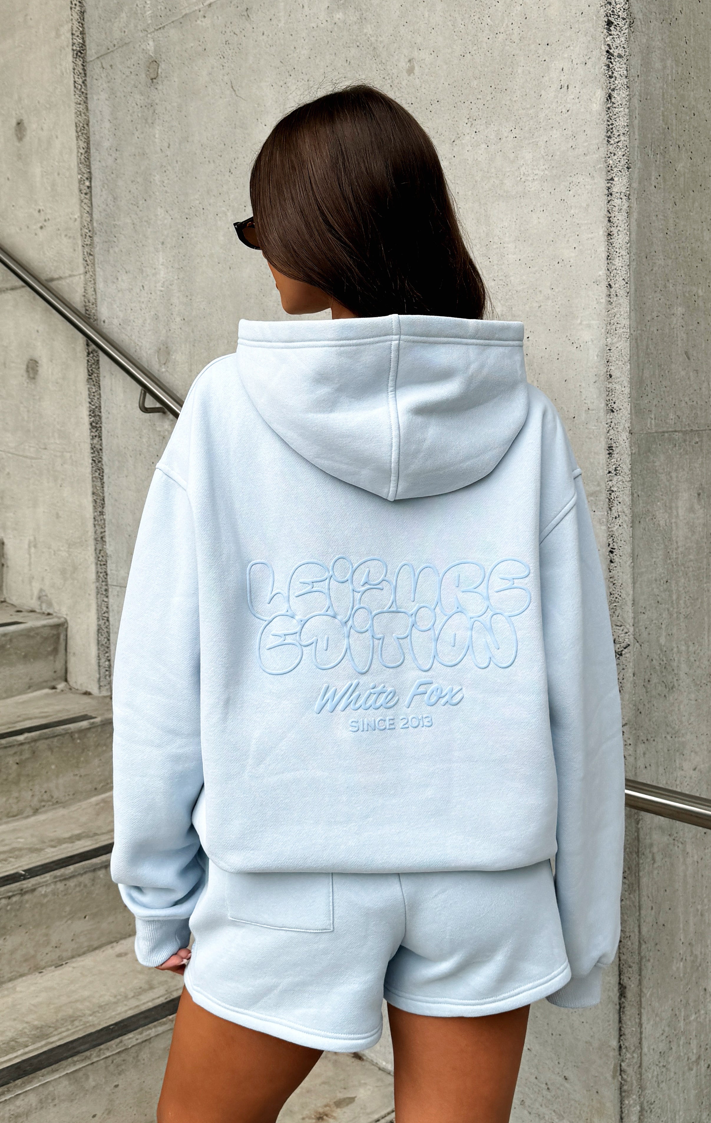 Leisure Edition Baby Blue Oversized Hoodie - Soft Fleece & Puff Print