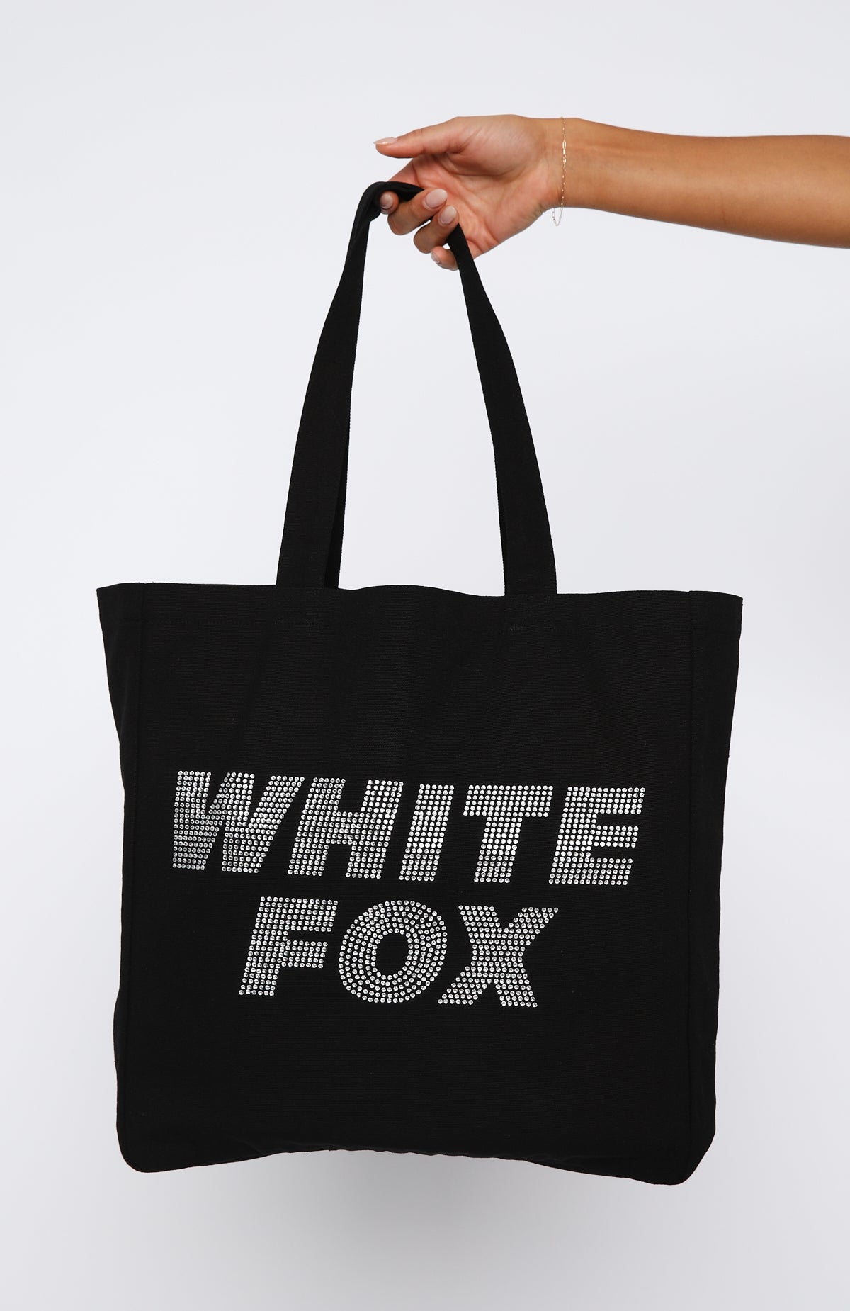 White Fox Always Shining Cotton Tote Bag - Black