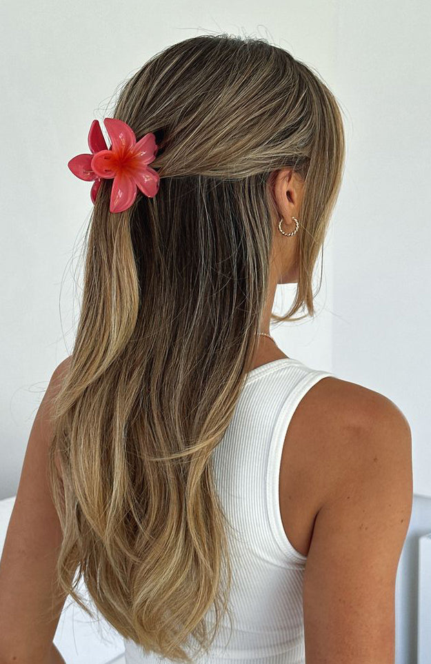 Floral Hair Clip with Charm - Hot Pink Spring Closure for Beach Looks
