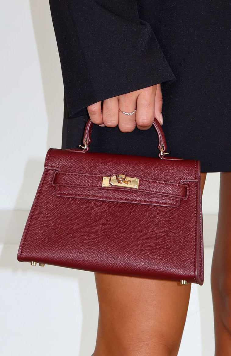 Hope Top Handle Handbag in Plum - PU Leather Women's Purse with Gold Hardware