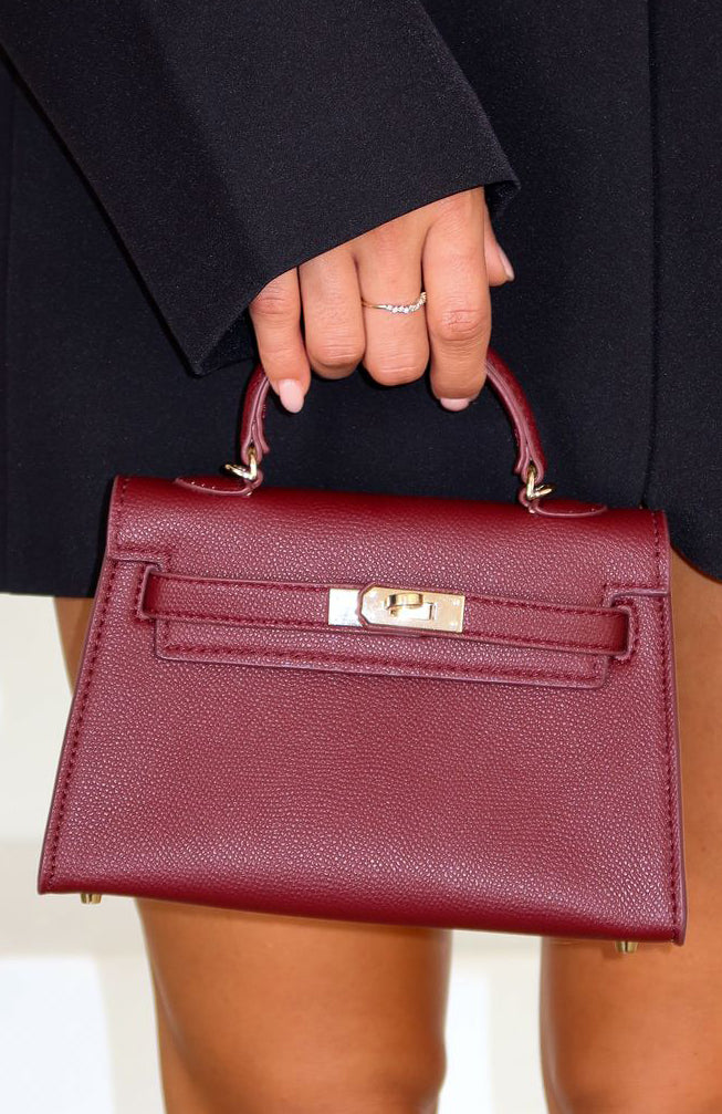 Hope Top Handle Handbag in Plum - PU Leather Women's Purse with Gold Hardware