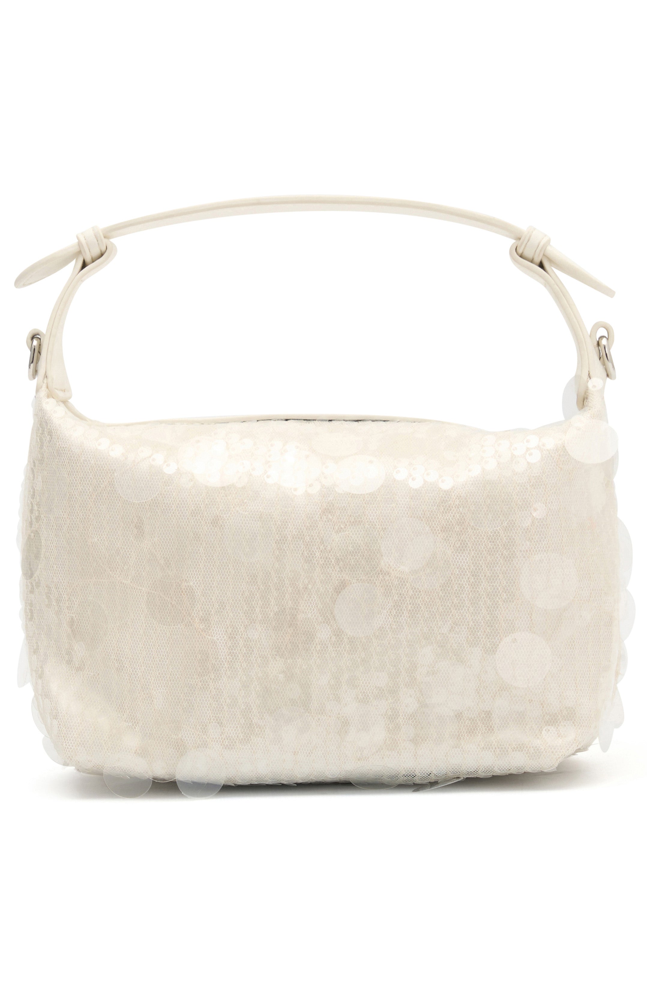 Eliana White Sequin Top Handle Bag - Acrylic Zip Closure