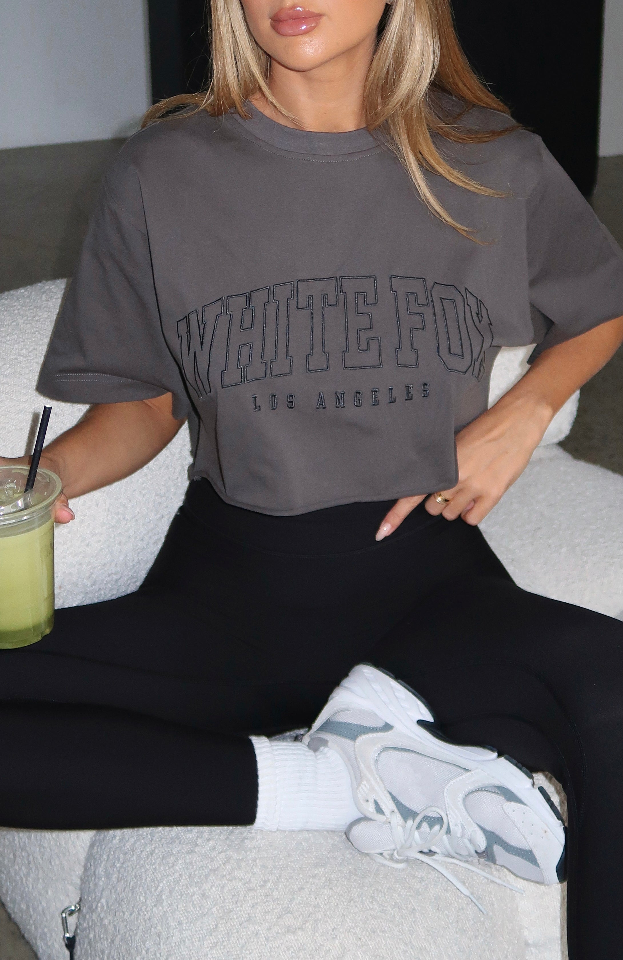 Oversized Cropped Tee Charcoal with WF Logo - 100% Cotton