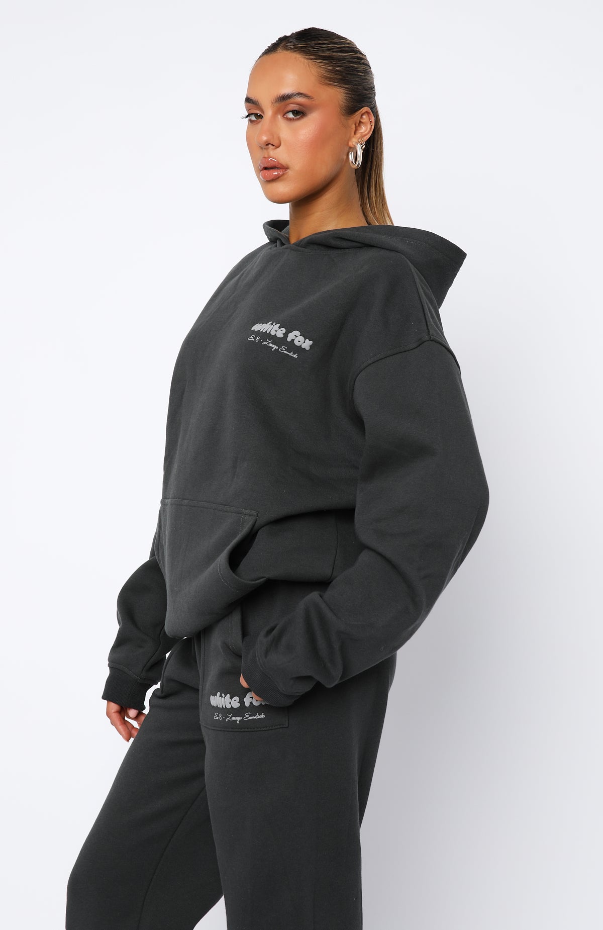 Era 8 Oversized Hoodie Fossil - Soft Fleece Pullover with Puff Print Logo