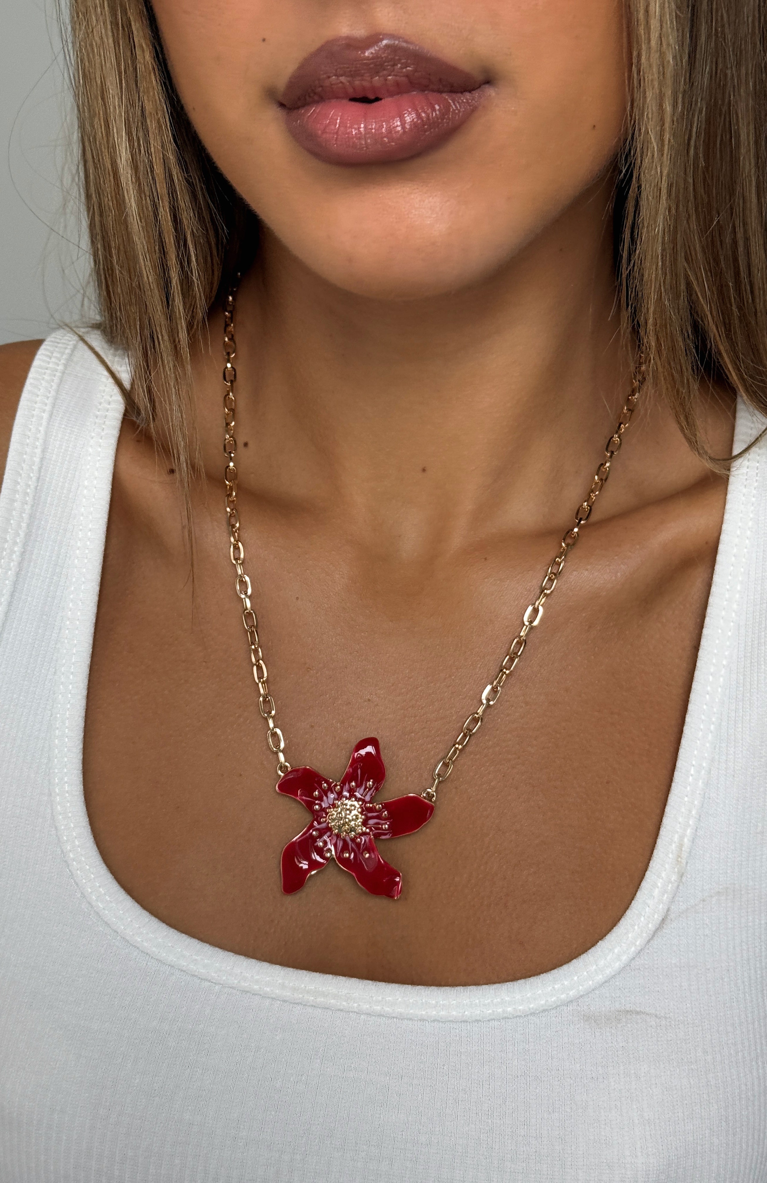 Gold Flower Pendant Necklace - Anya Thin Chain Jewelry
