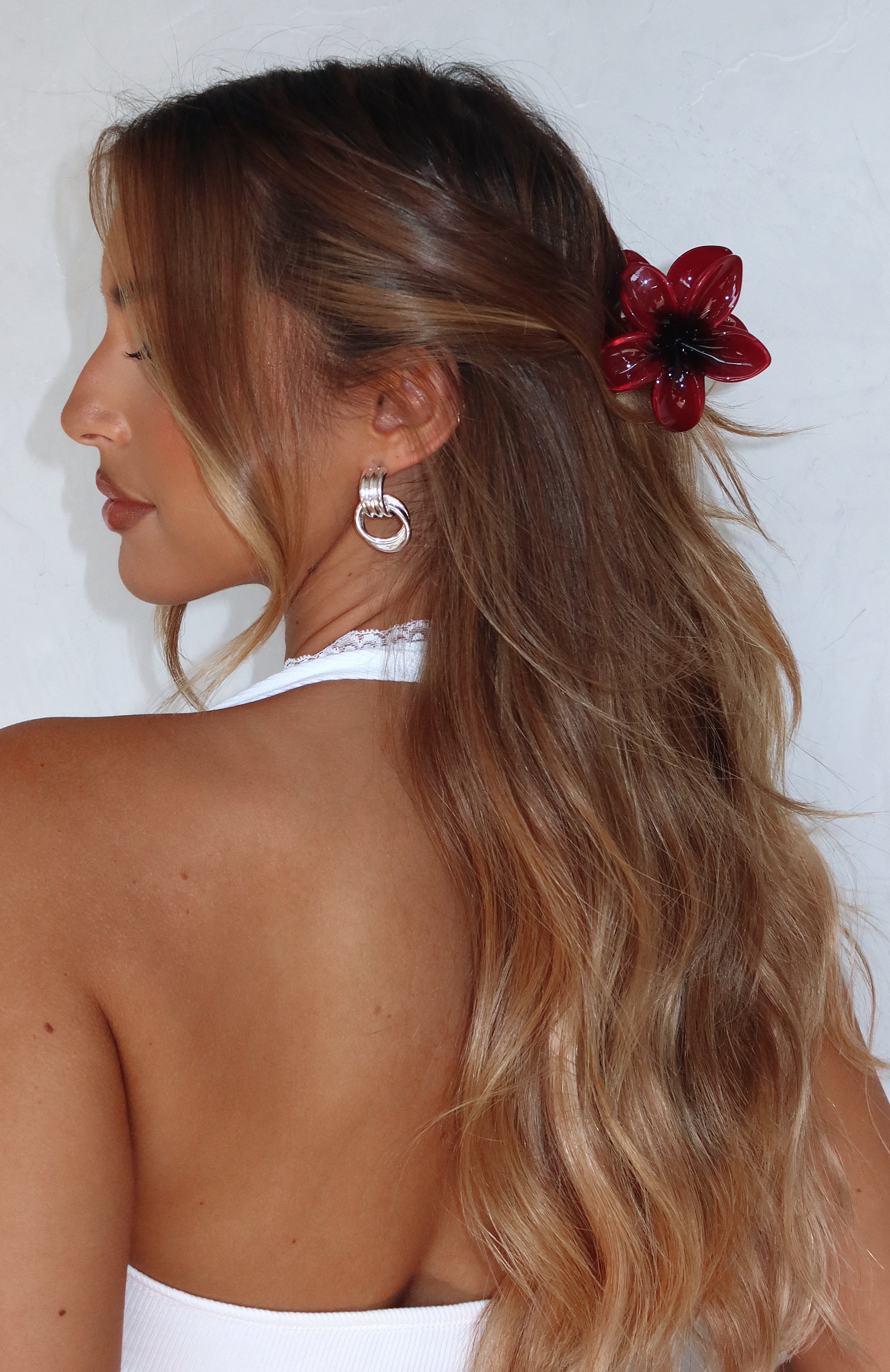 Floral Hair Clip Burgundy with Cute Flower Design