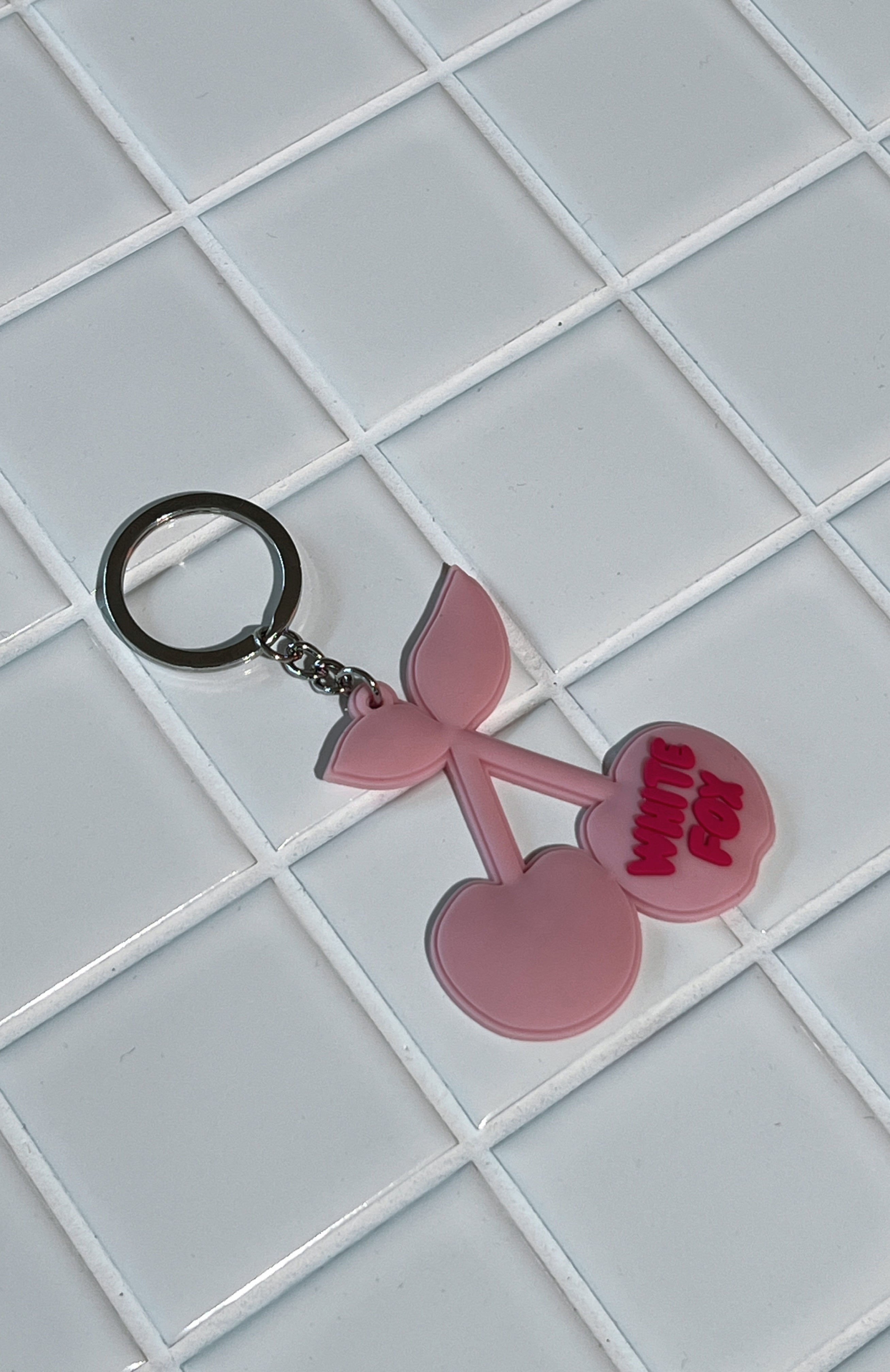 Pink Cherry Keychain with Puff Print Design