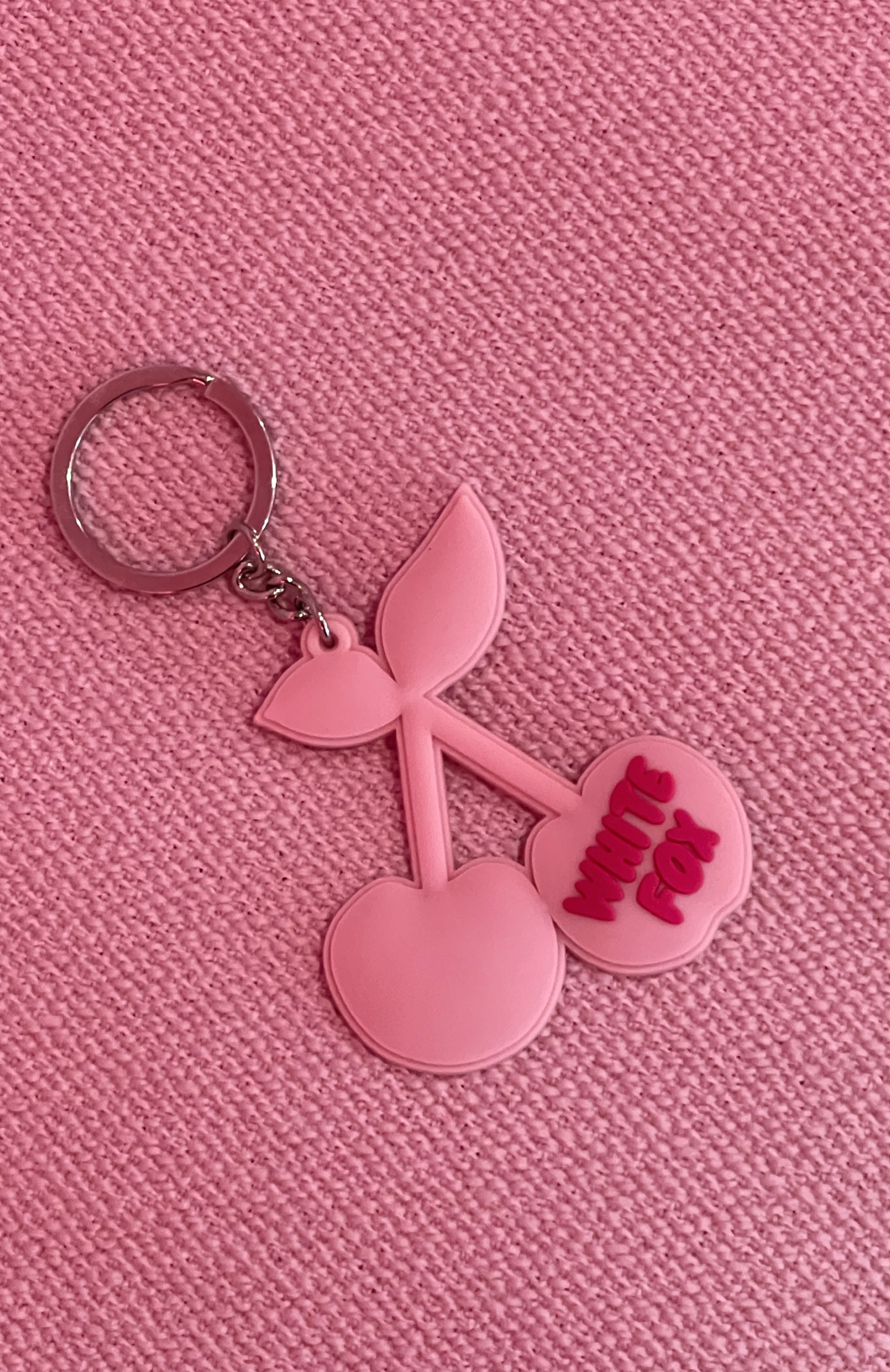 Pink Cherry Keychain with Puff Print Design