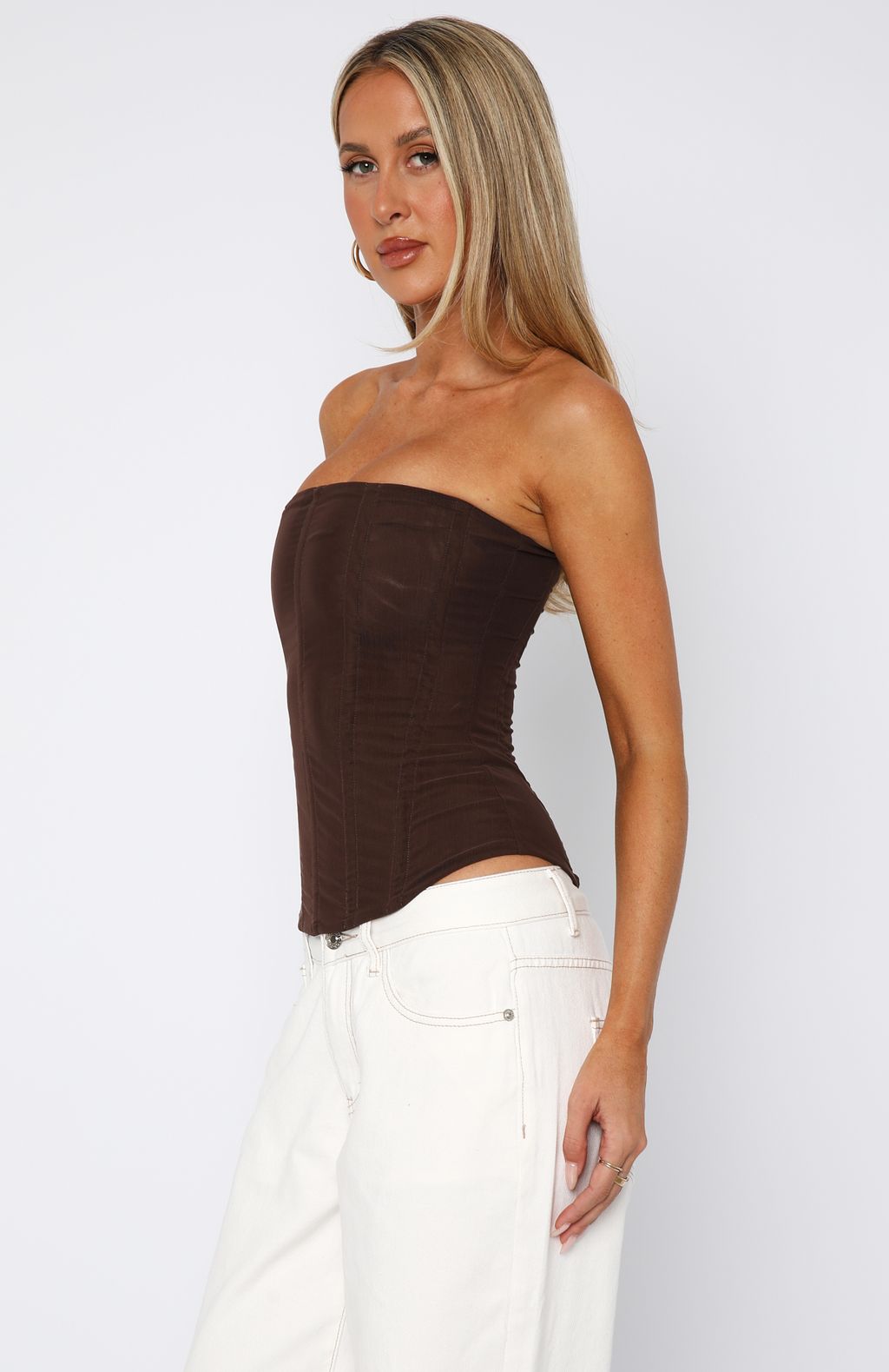 Tell Me A Secret Chocolate Strapless Bustier Corset Top