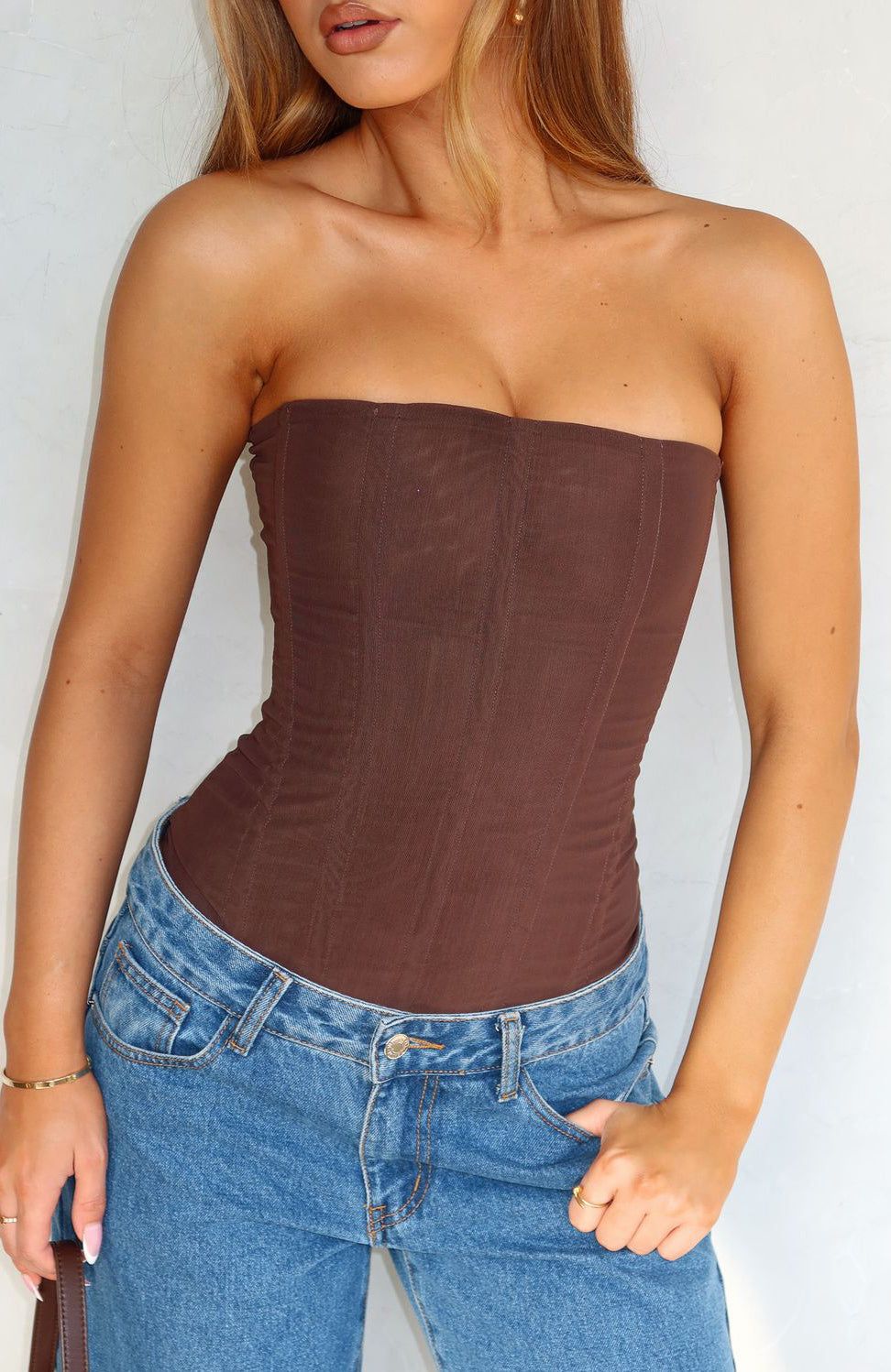 Tell Me A Secret Chocolate Strapless Bustier Corset Top