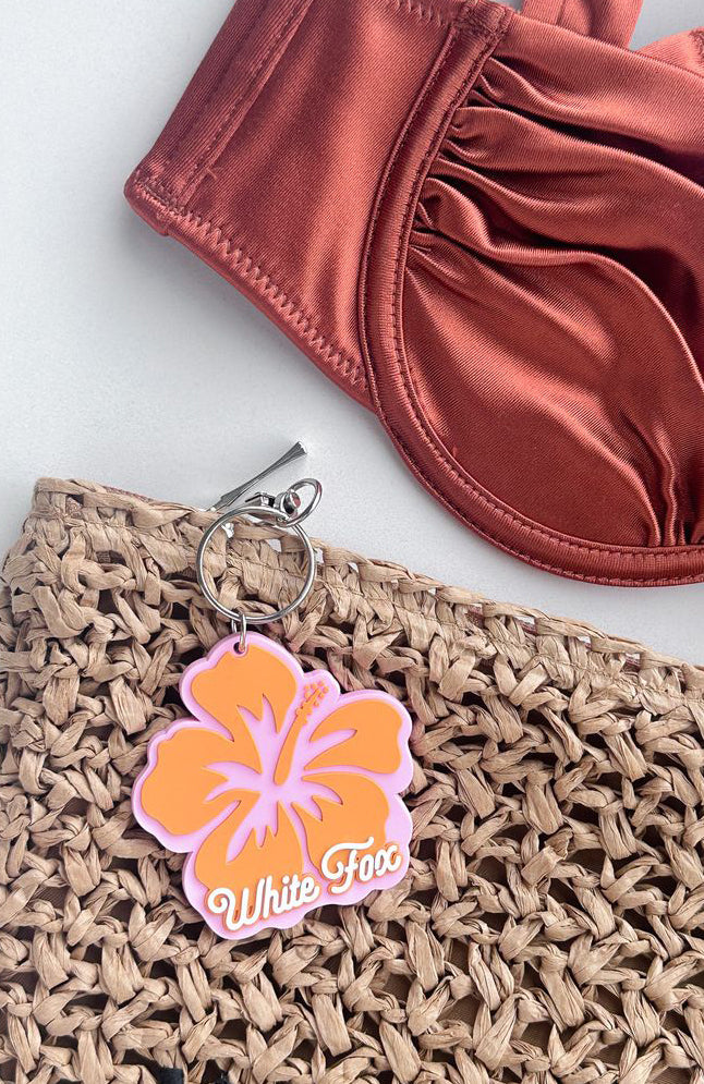 Vacation Keychain - Pink & Orange Rubber Keyring with Puff Print Design