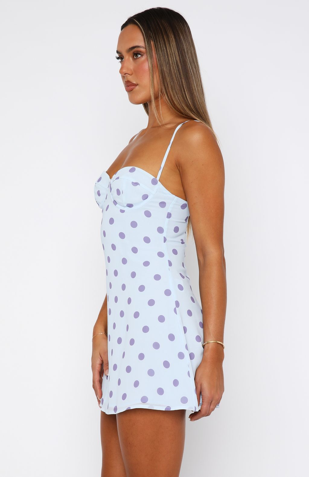 Baby Blue Polka Dot Mini Dress with Adjustable Straps & Underwire