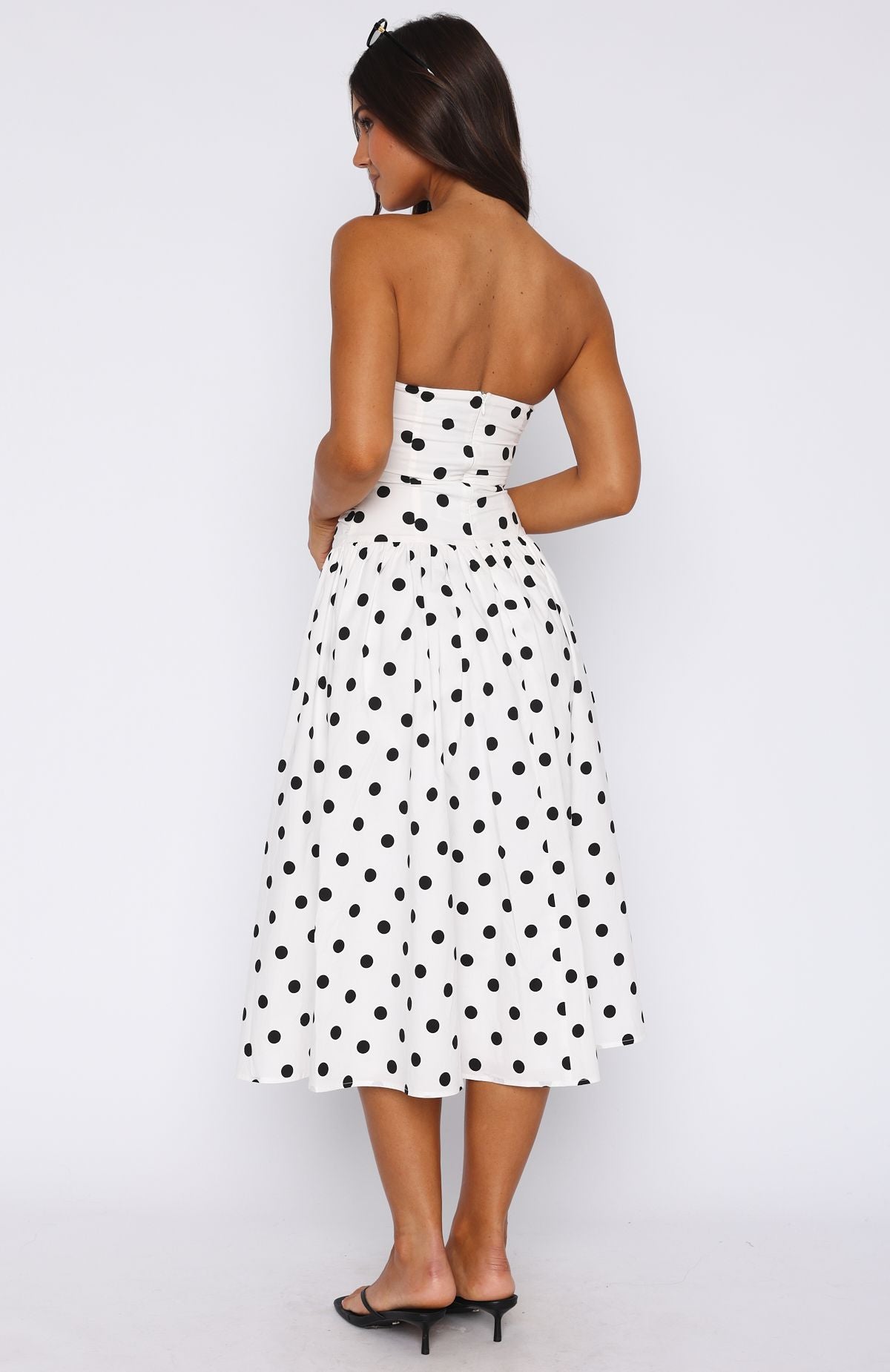 Rich In Love Polka Dot Strapless Midi Dress - White & Black