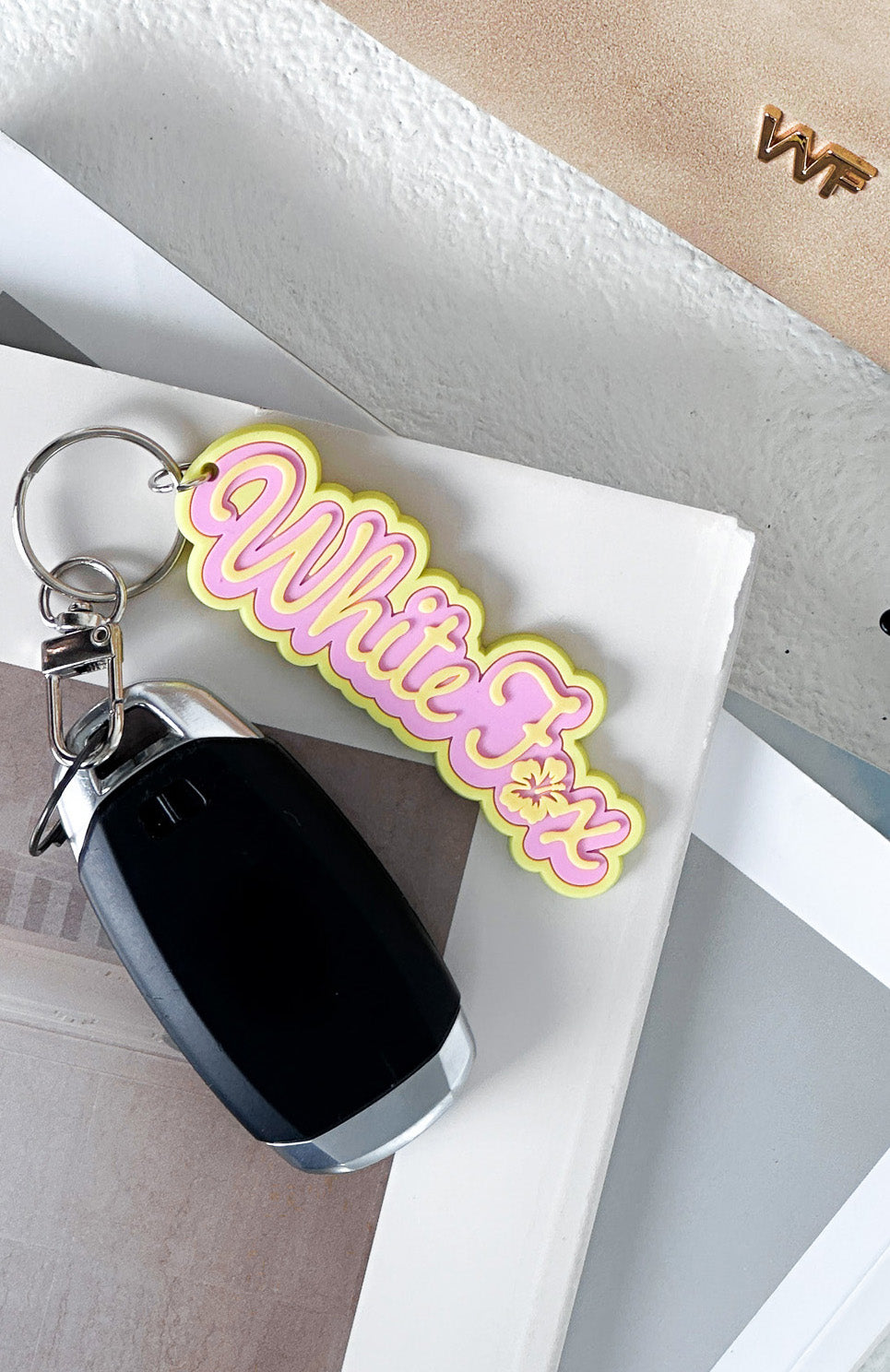 Got The Sun Rubber Keychain - Yellow & Pink Puff Print Design