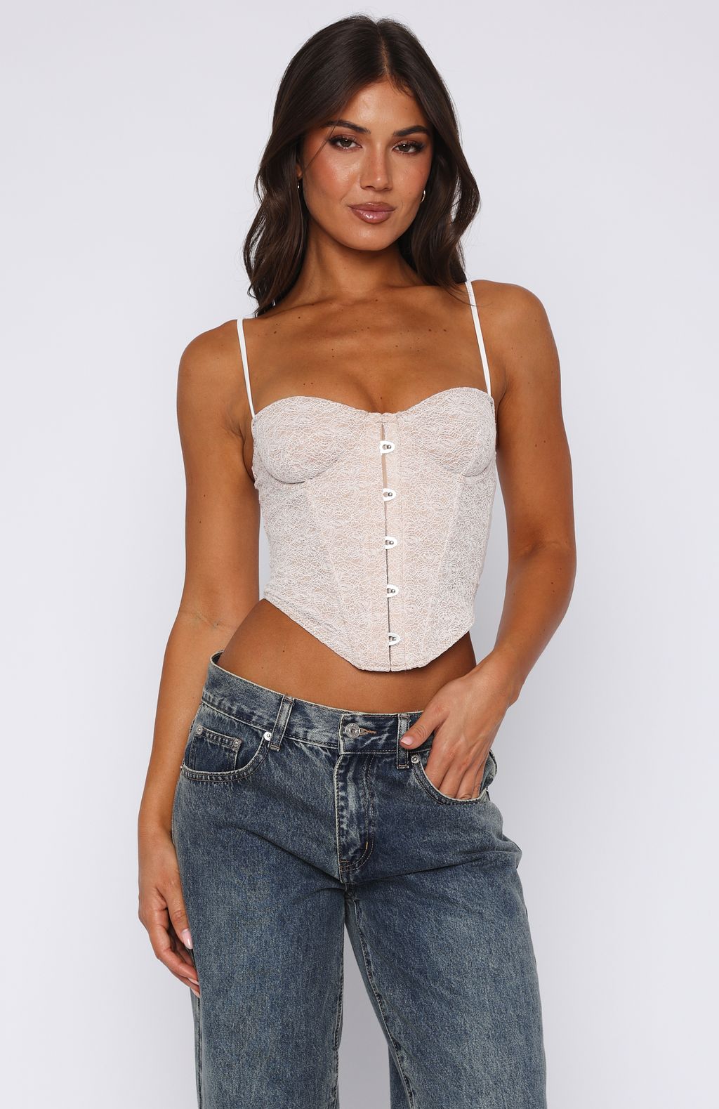 White Bustier Top with Adjustable Straps & Underwire - Don't Get Greedy