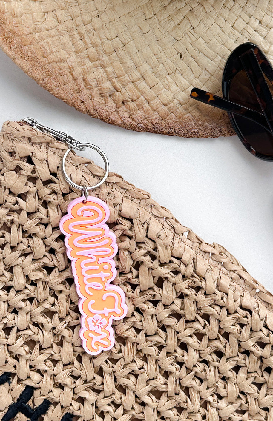Pink & Orange Sun Keychain with Puff Print Design