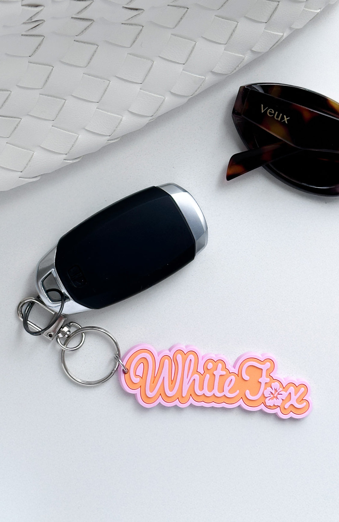Pink & Orange Sun Keychain with Puff Print Design