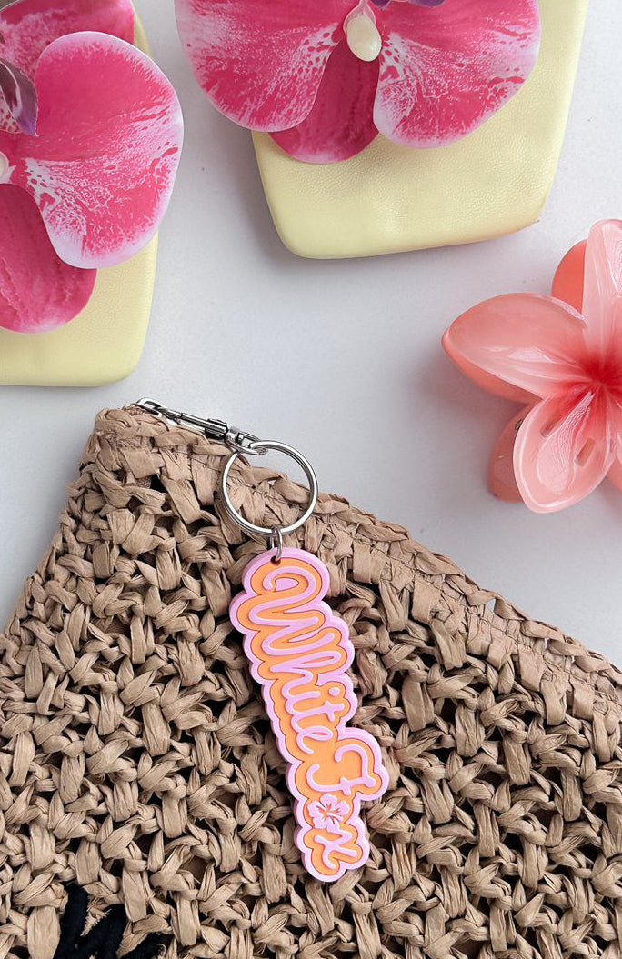Pink & Orange Sun Keychain with Puff Print Design