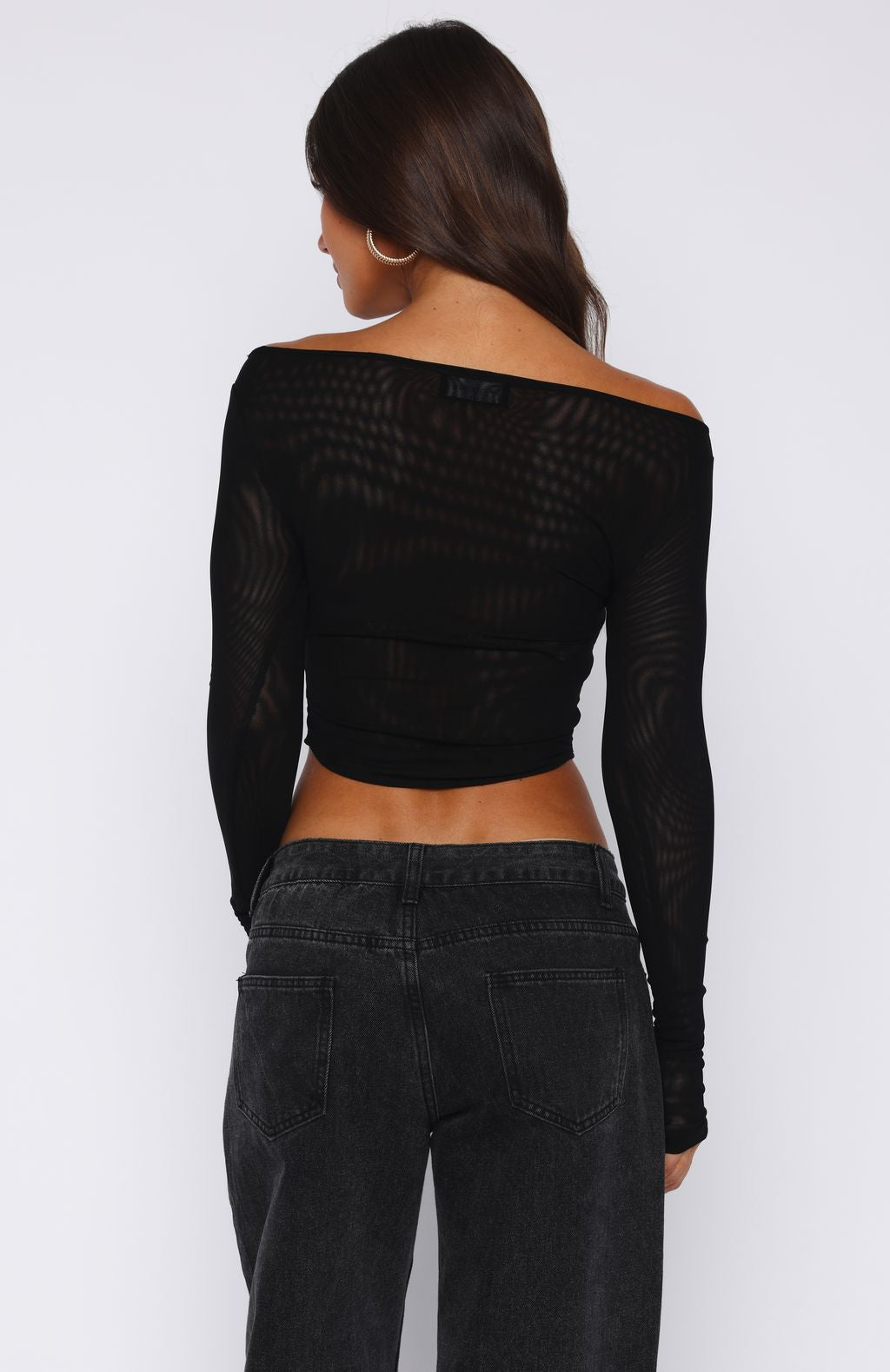 Black Sheer Long Sleeve Top - Hypnotising Thoughts Jewel Neckline