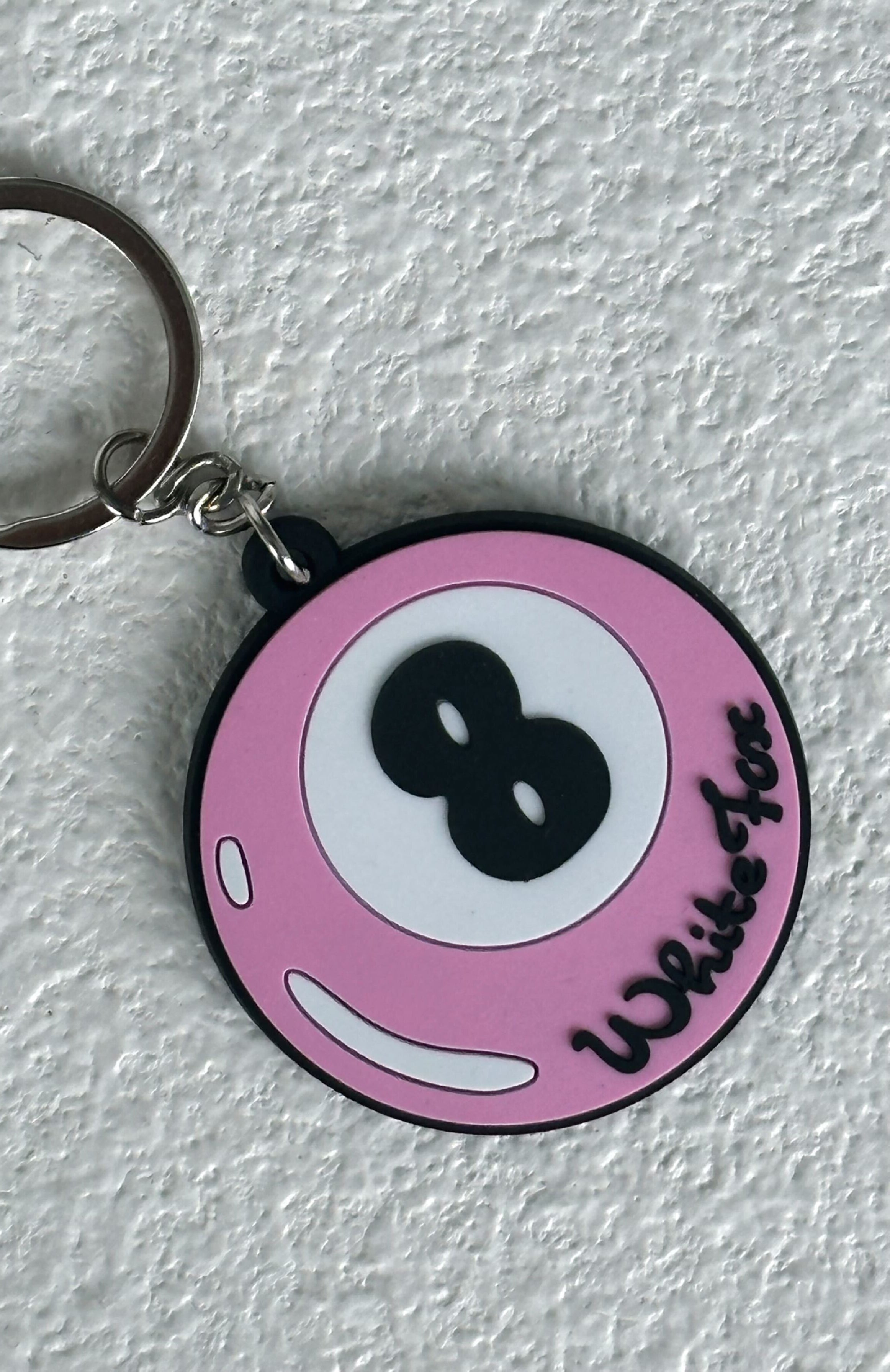 Pink Rubber Keychain with Puff Print Logo - In Motion