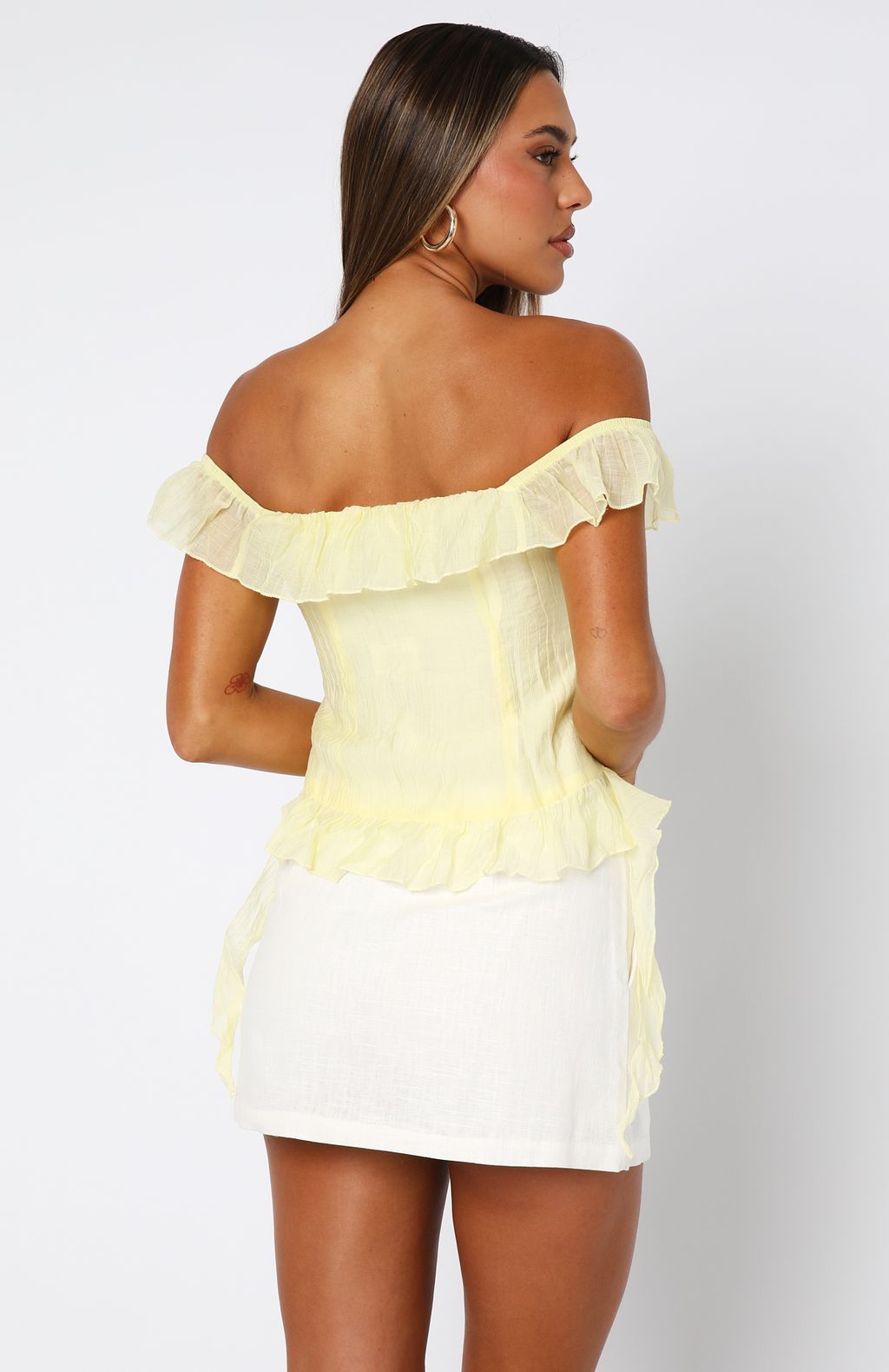 Lemon Off Shoulder Top with Frill Detailing – Love The View