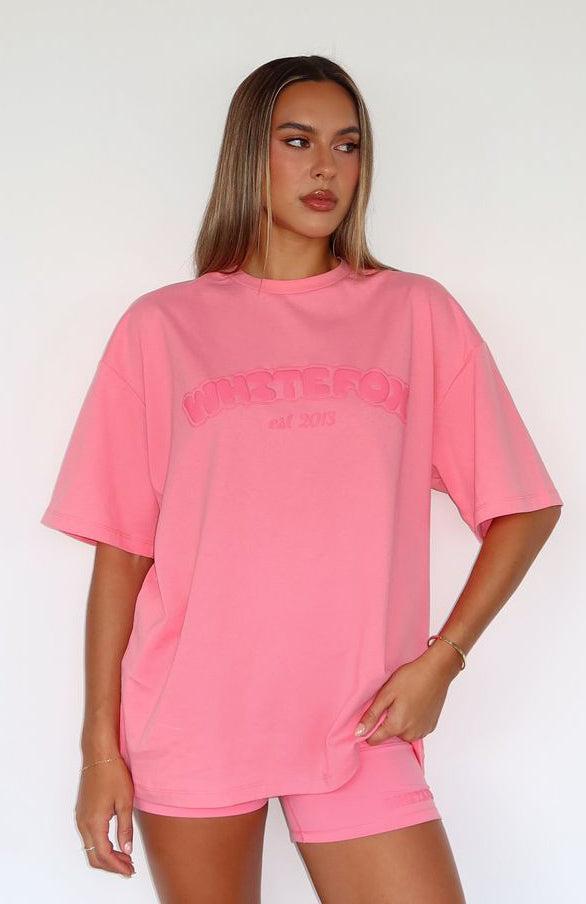 White Fox Don't Even Try Oversized Cotton Tee - Melon