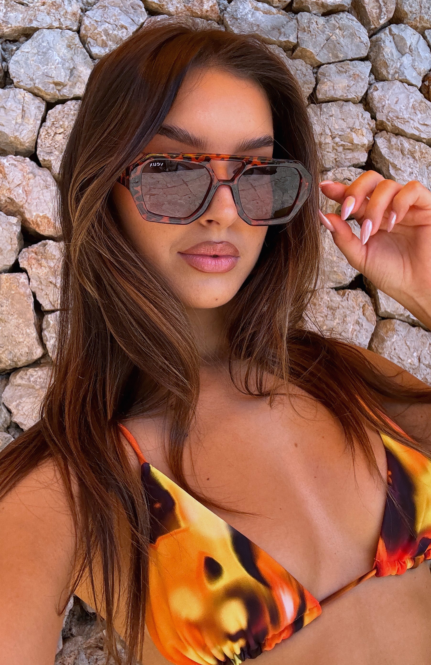 Always Vibing Tortoise Blue Square Sunglasses for Women