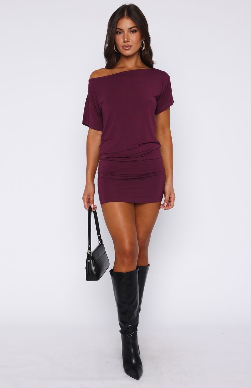 One Shoulder Mini Dress Plum - My Own Hero Stretch Rayon Spandex