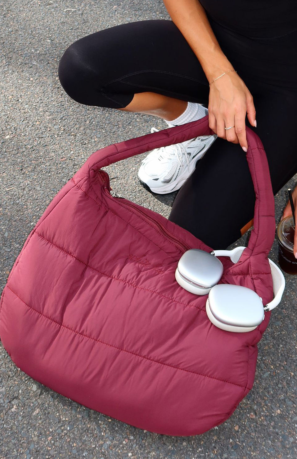 Mac Shoulder Bag in Merlot - Quilted Nylon Crossbody Purse