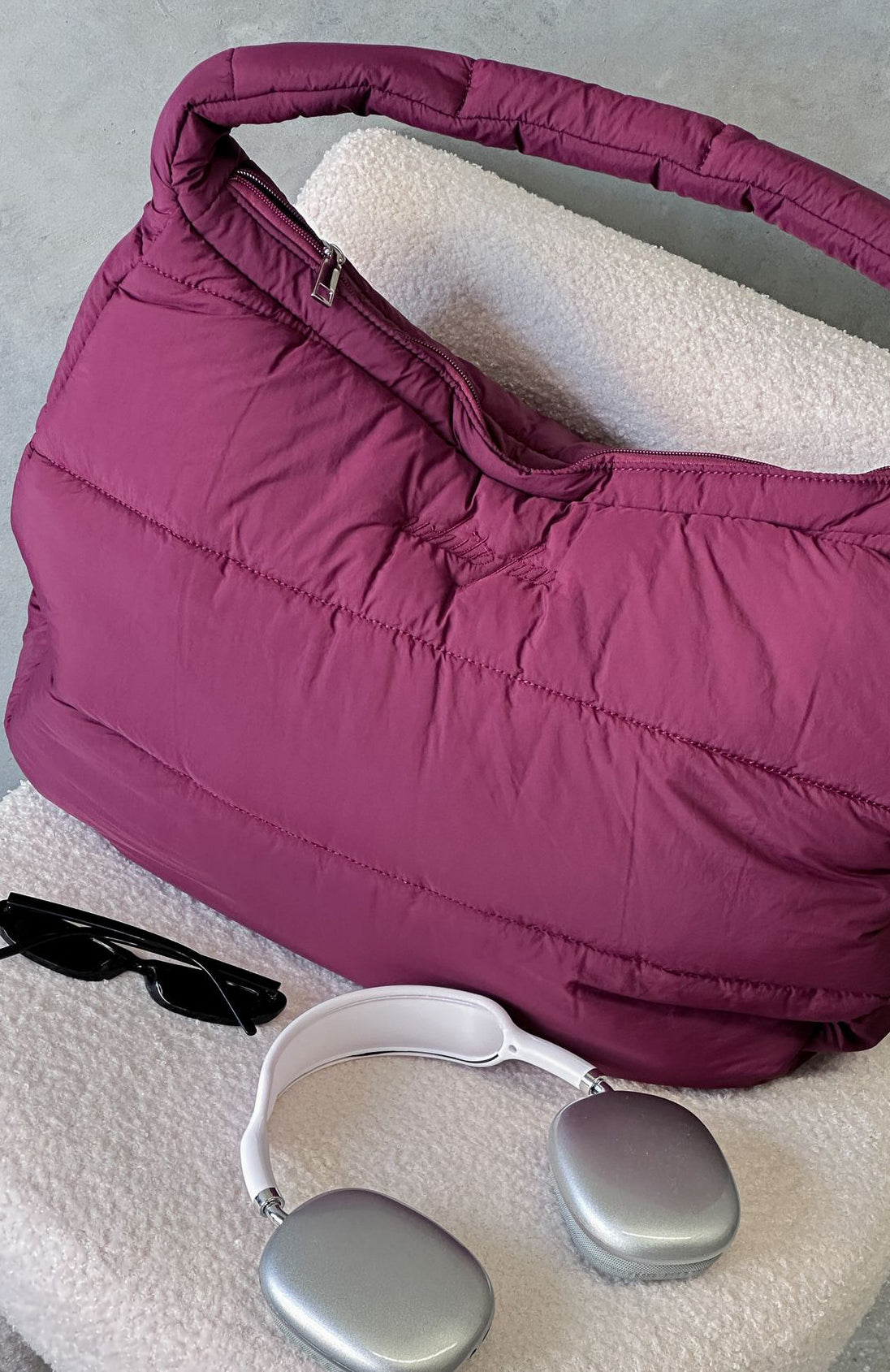 Mac Shoulder Bag in Merlot - Quilted Nylon Crossbody Purse