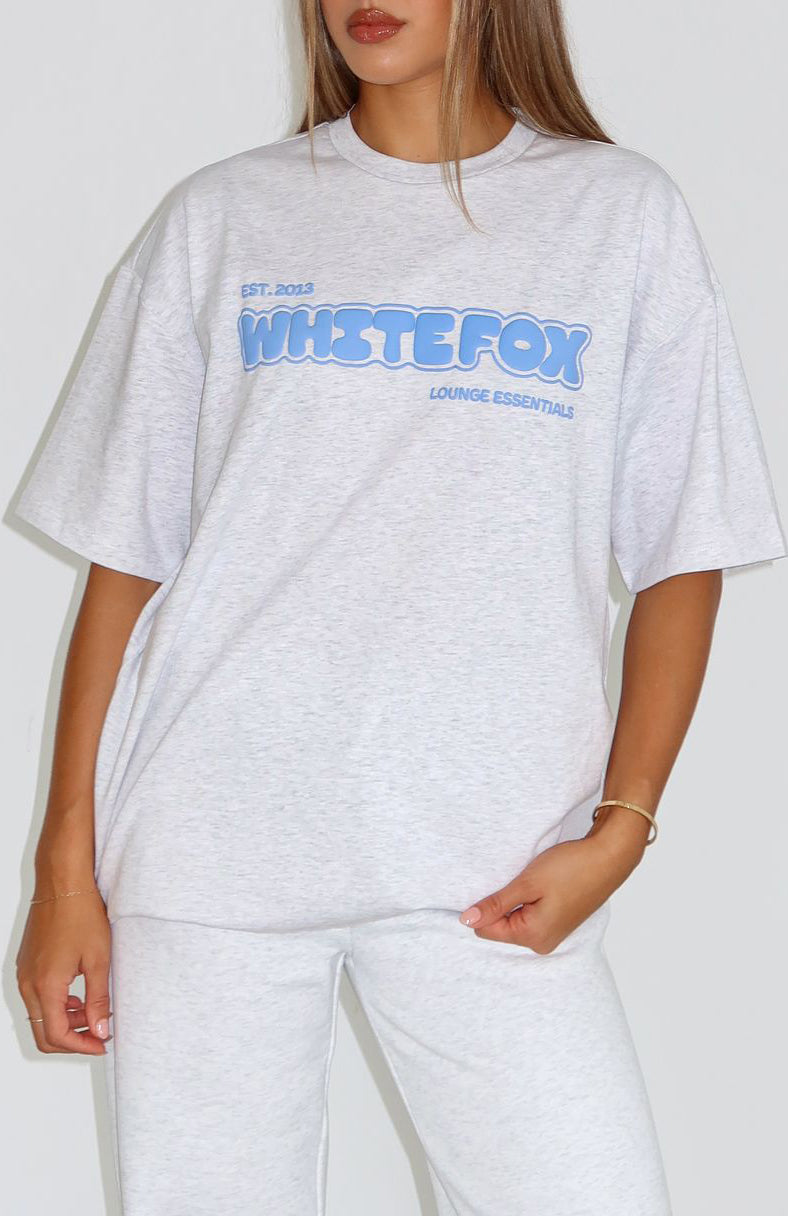 White Fox Give It A Try Oversized Cotton T-Shirt Grey Marle