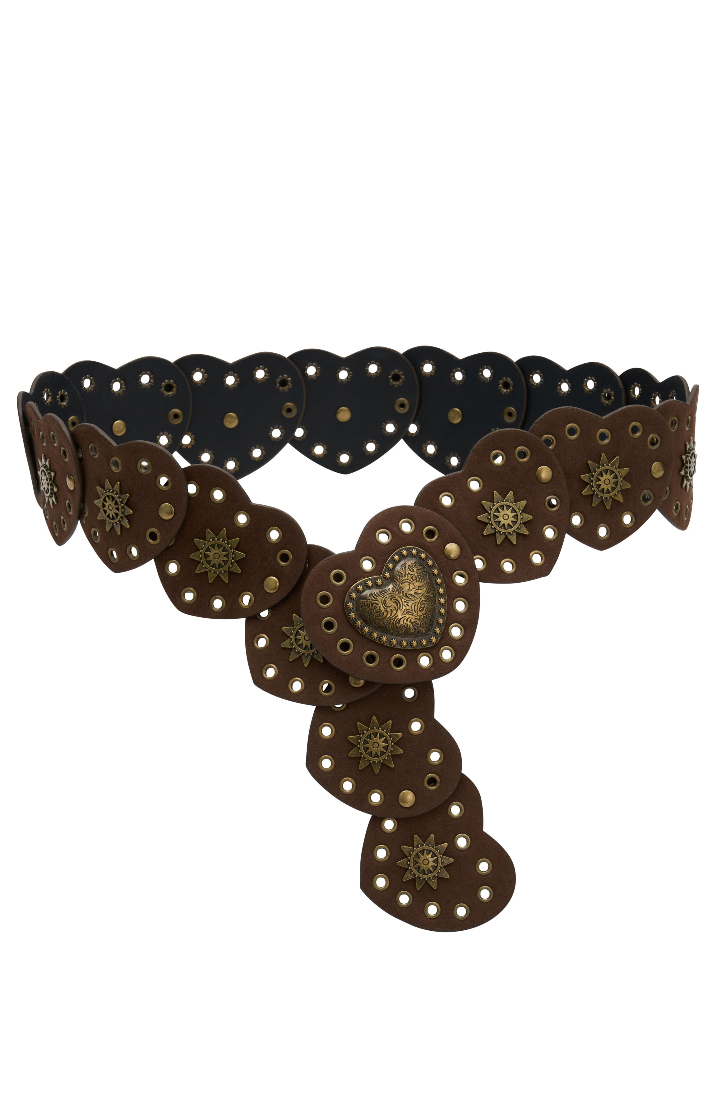 Carson Chunky Heart PU Belt in Chocolate/Gold