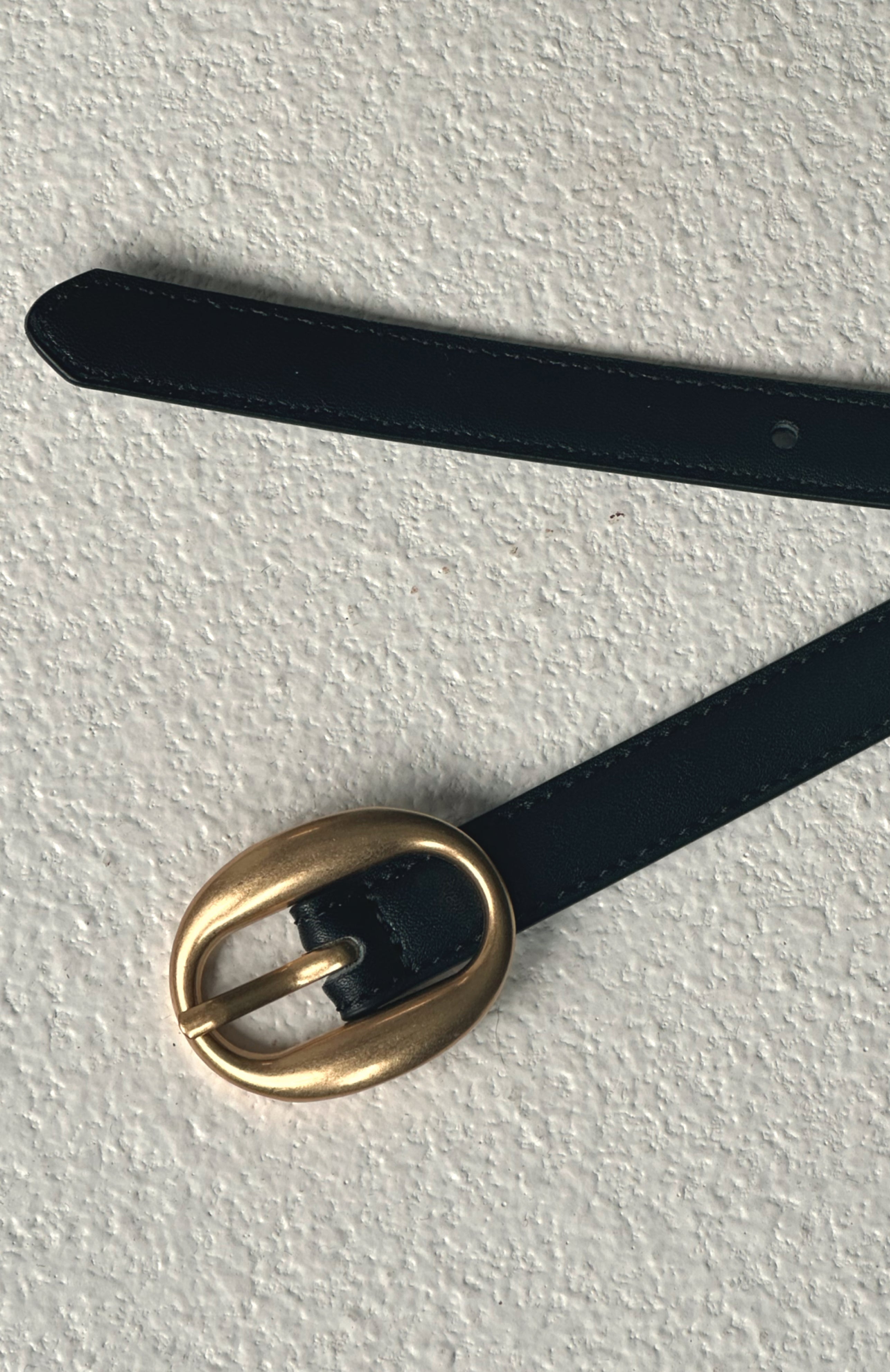 Ron Black Vintage Gold PU Leather Belt for Jeans – Thin & Stylish