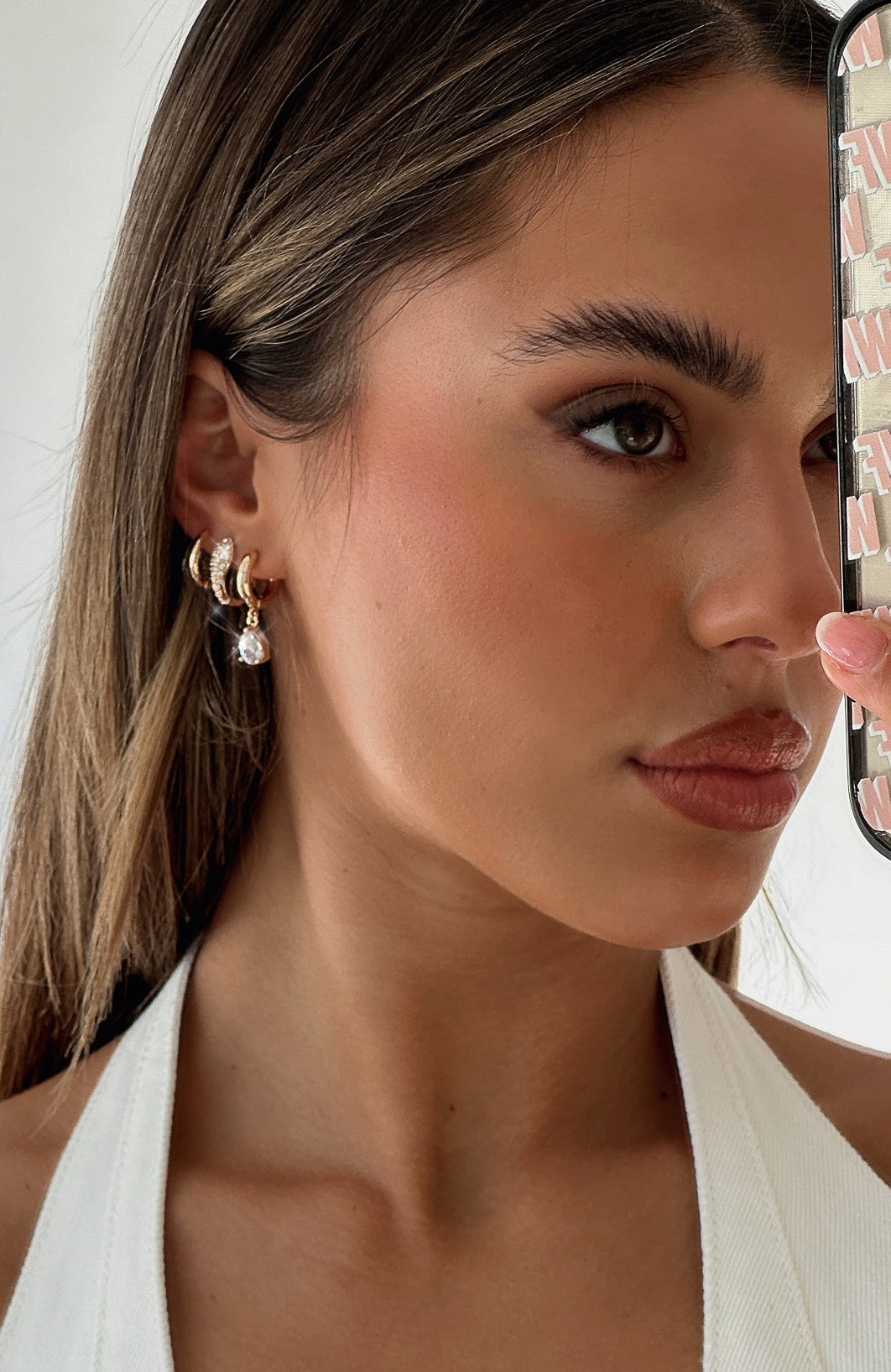Gold Huggie Hoop Earrings Set with Diamanté – 3 Piece Jewelry Gift